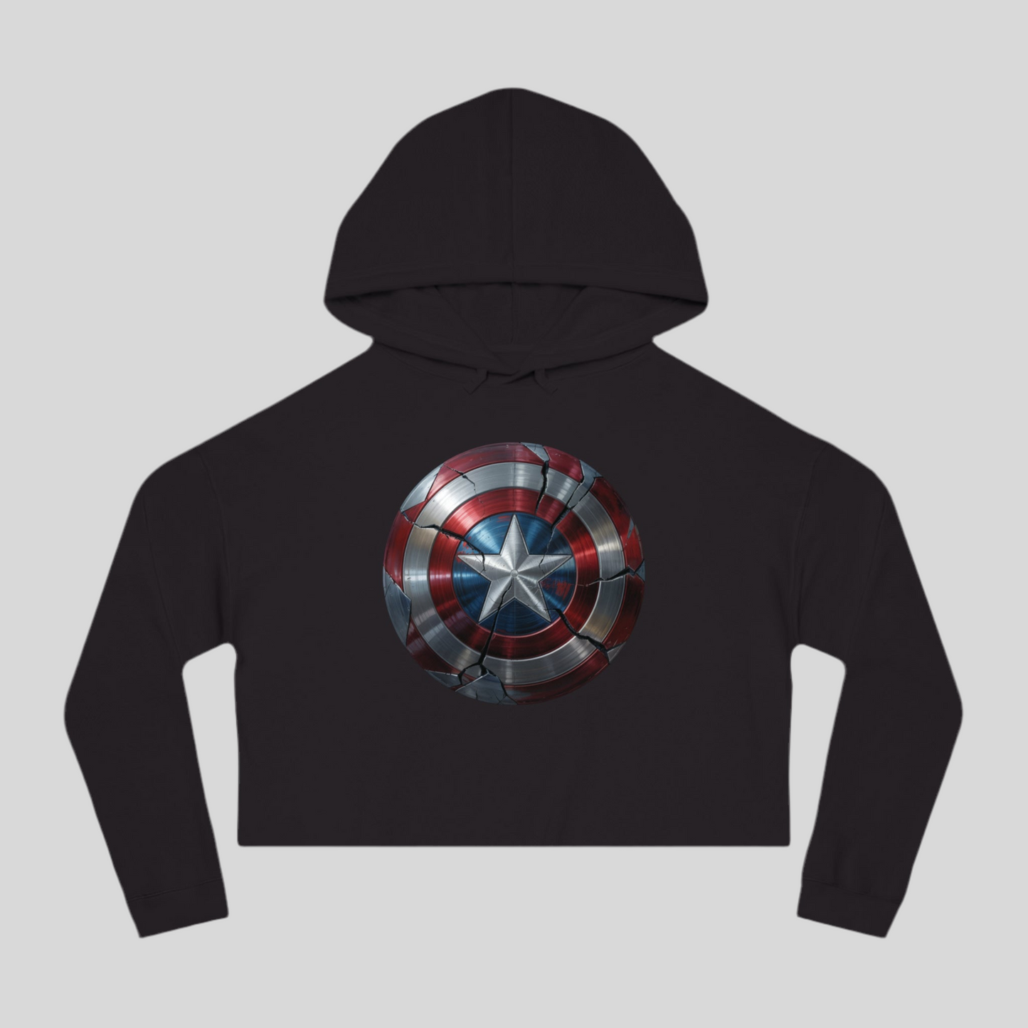 Heroic Vibes Women's Cropped Hooded Sweatshirt - Captain's Shield Design