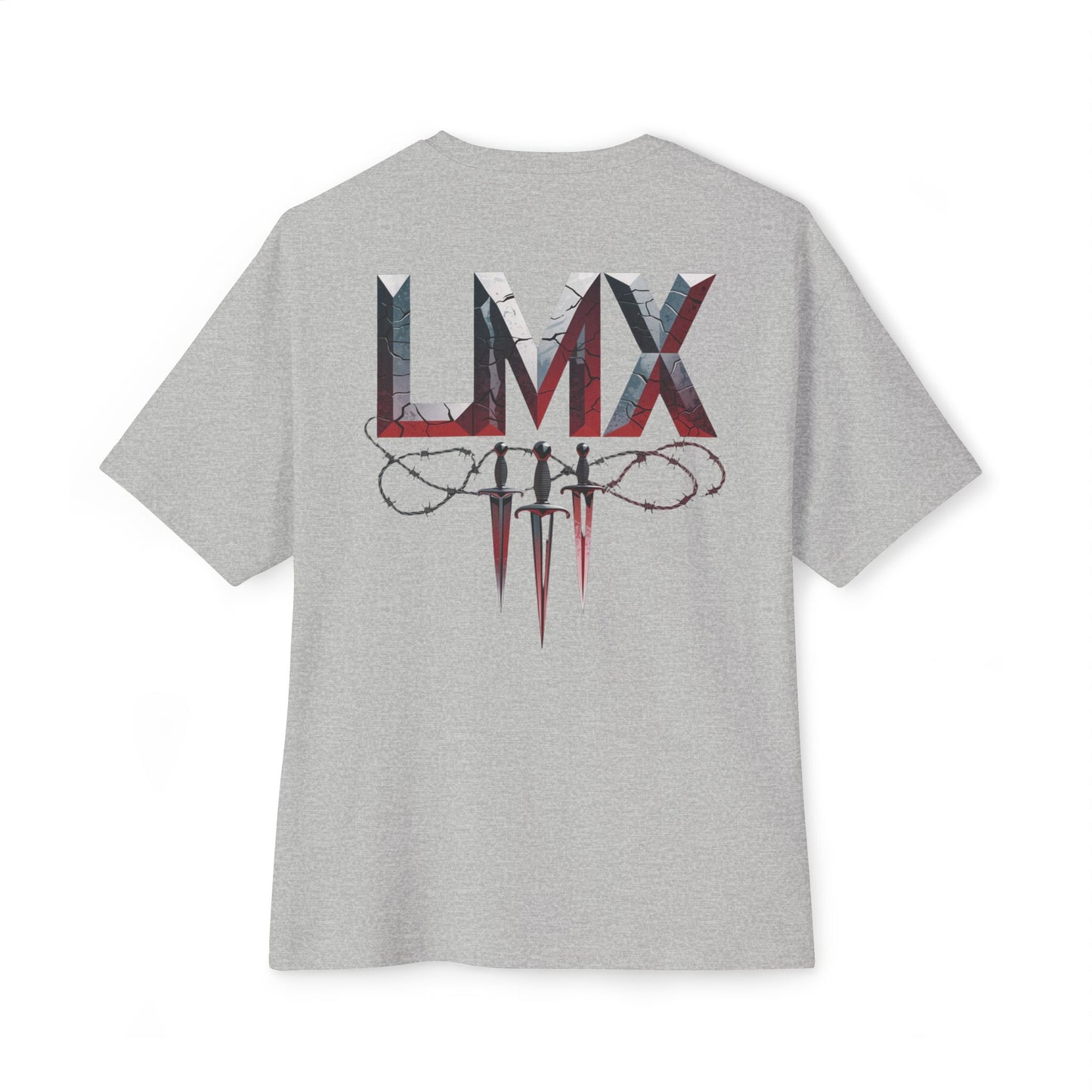 Navy Gray Unisex Oversized Boxy Tee – LMX Death Metal Grunge Design