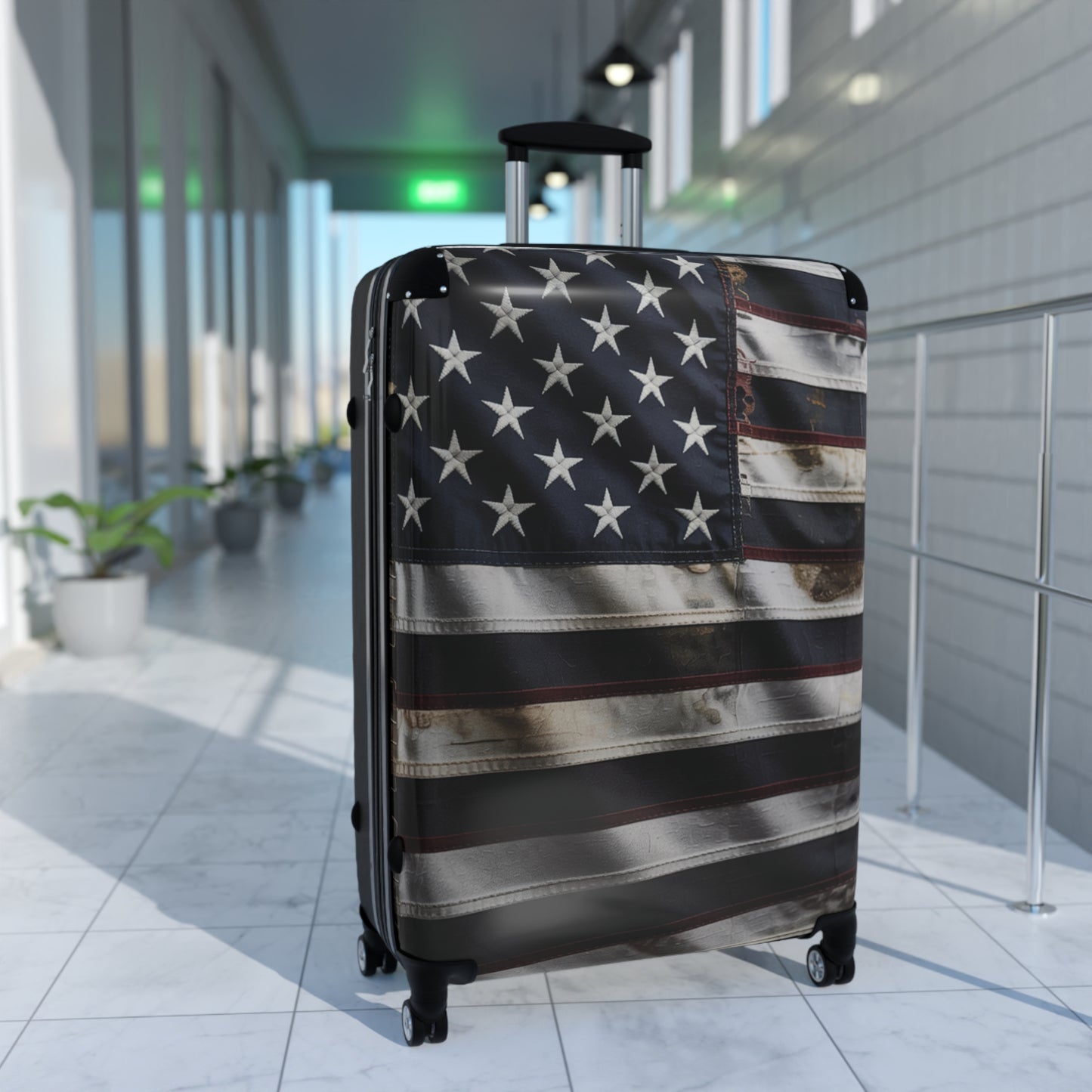 Distressed Patriot Travel Luggage – Black & White American Flag Edition