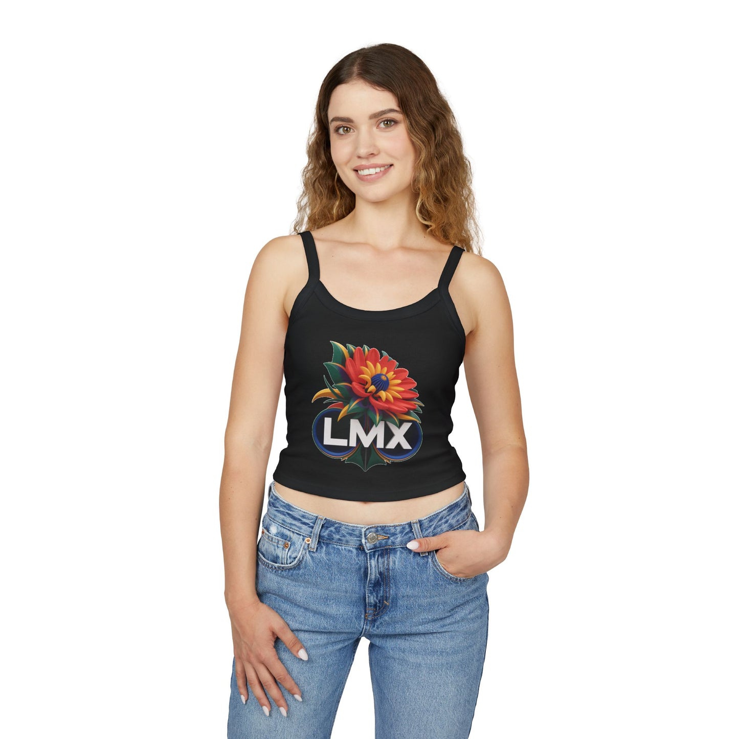 LMX Women’s Spaghetti Strap Tank Top with 3D Floral Design