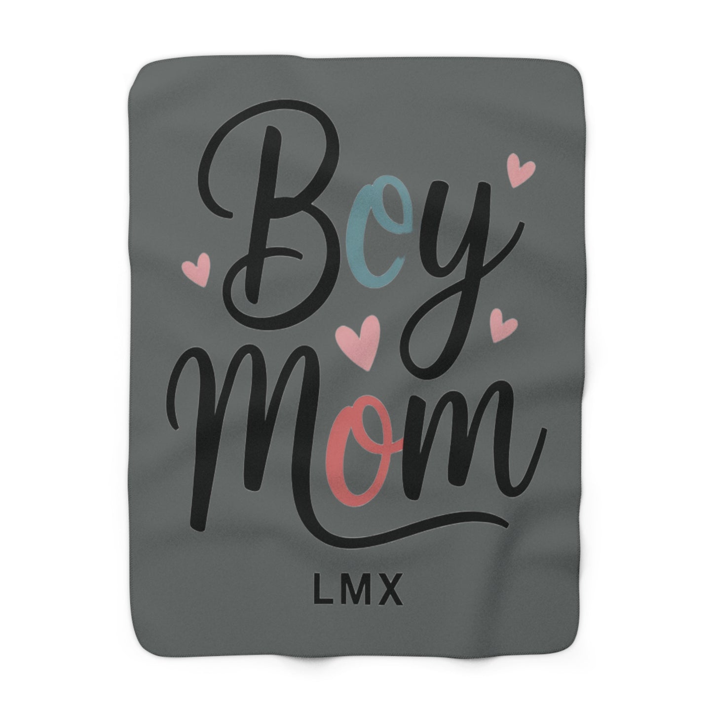 LMX Designs-Sherpa Fleece Blanket - Boy Mom Dark Gray