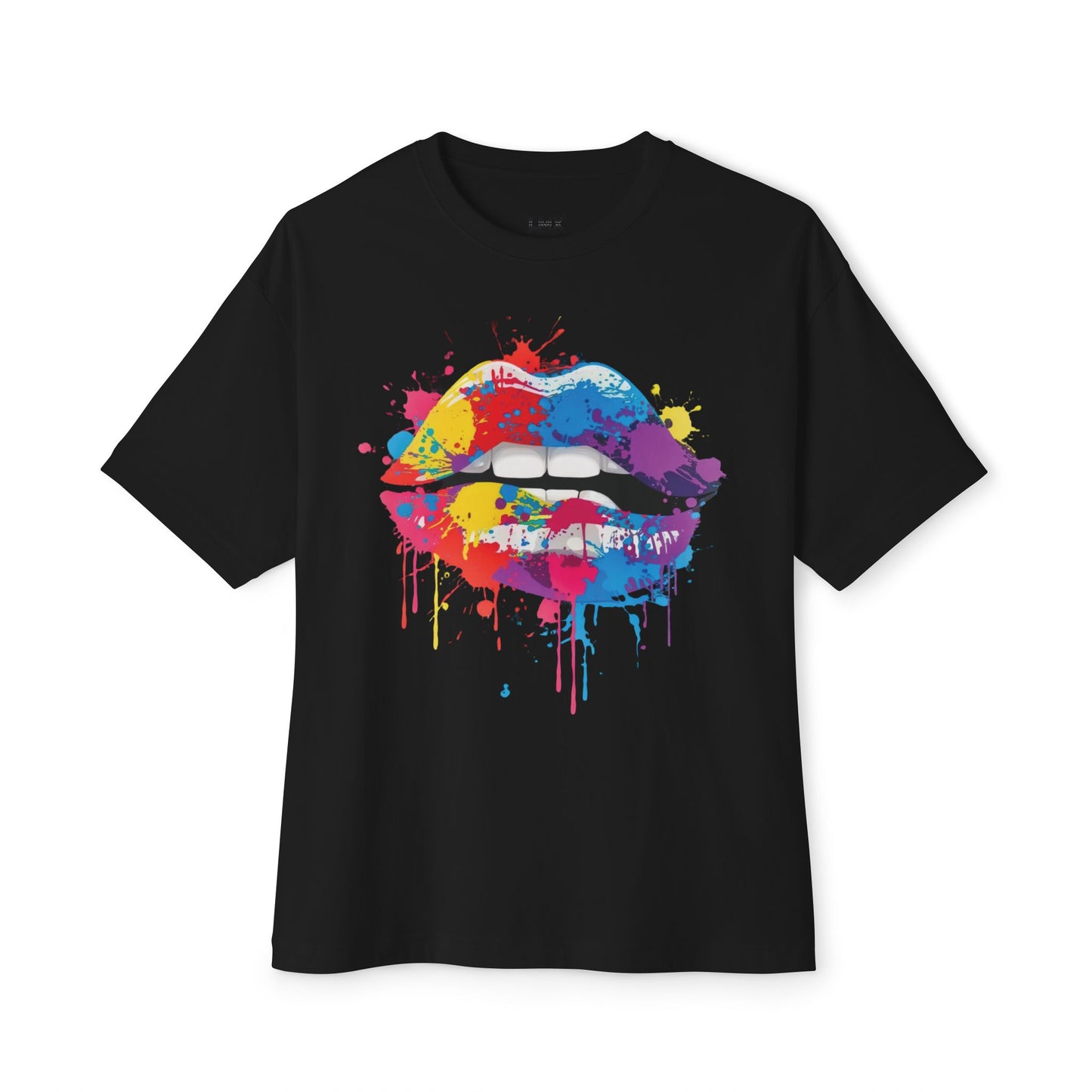 LMX Designs Colorful Splash Paint Lips Oversized Tee