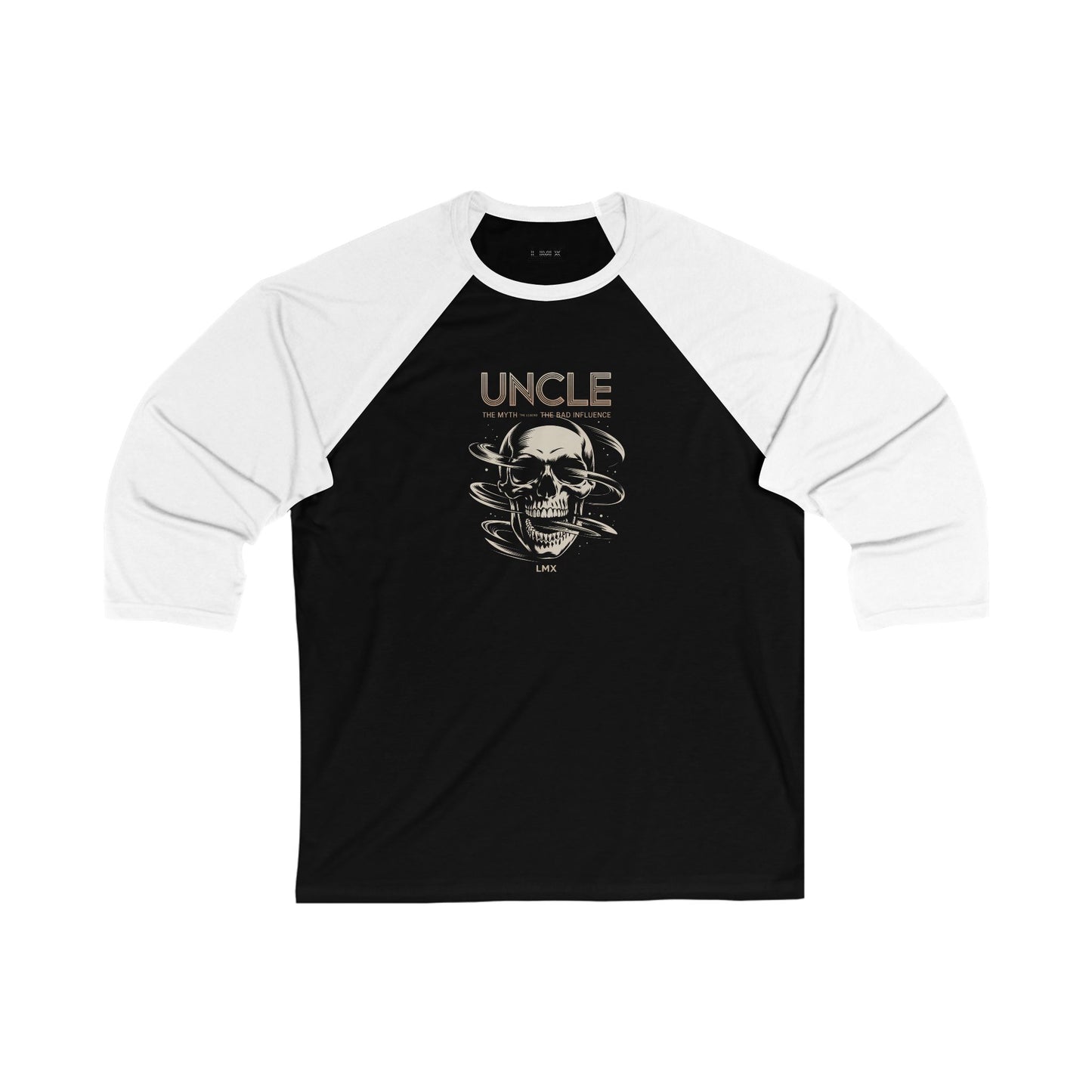 3/4 Sleeve Baseball Tee – ‘Uncle: The Myth, The Legend, The Bad Influence’ Graphic by LMX Design