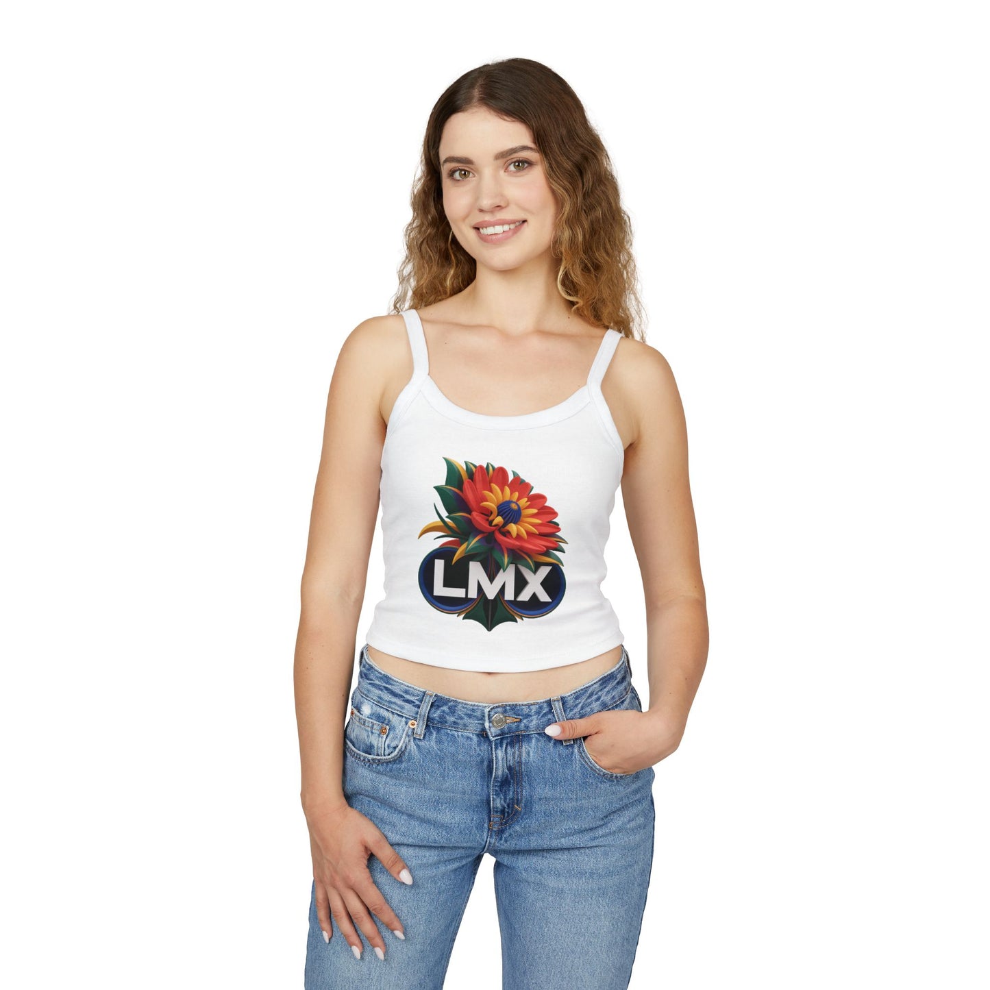 LMX Women’s Spaghetti Strap Tank Top with 3D Floral Design