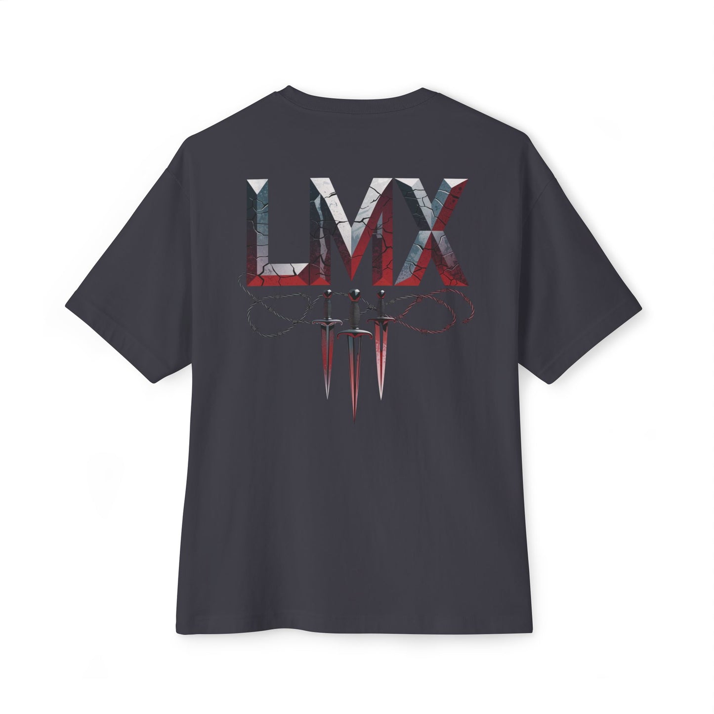 Navy Gray Unisex Oversized Boxy Tee – LMX Death Metal Grunge Design
