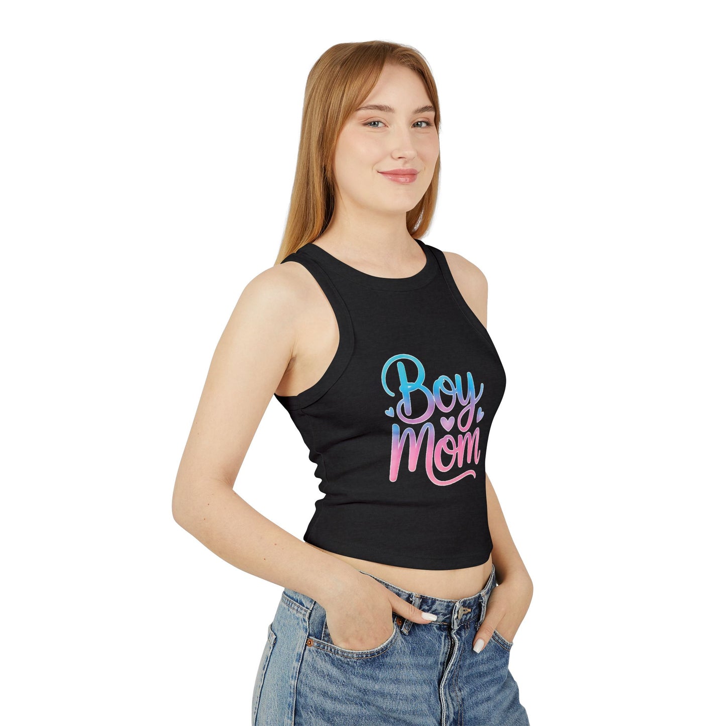 LMX Designs Women’s Micro Rib Racer Tank – Boy Mom Edition