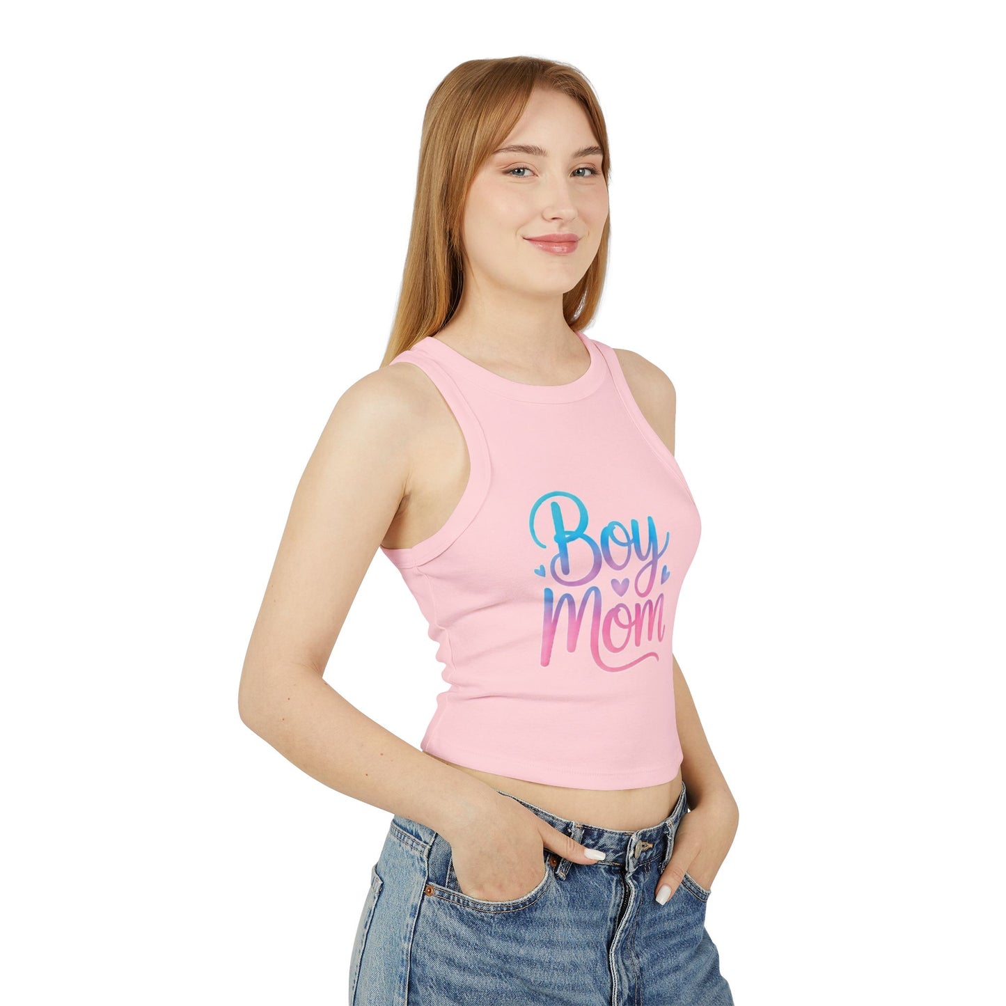 LMX Designs Women’s Micro Rib Racer Tank – Boy Mom Edition