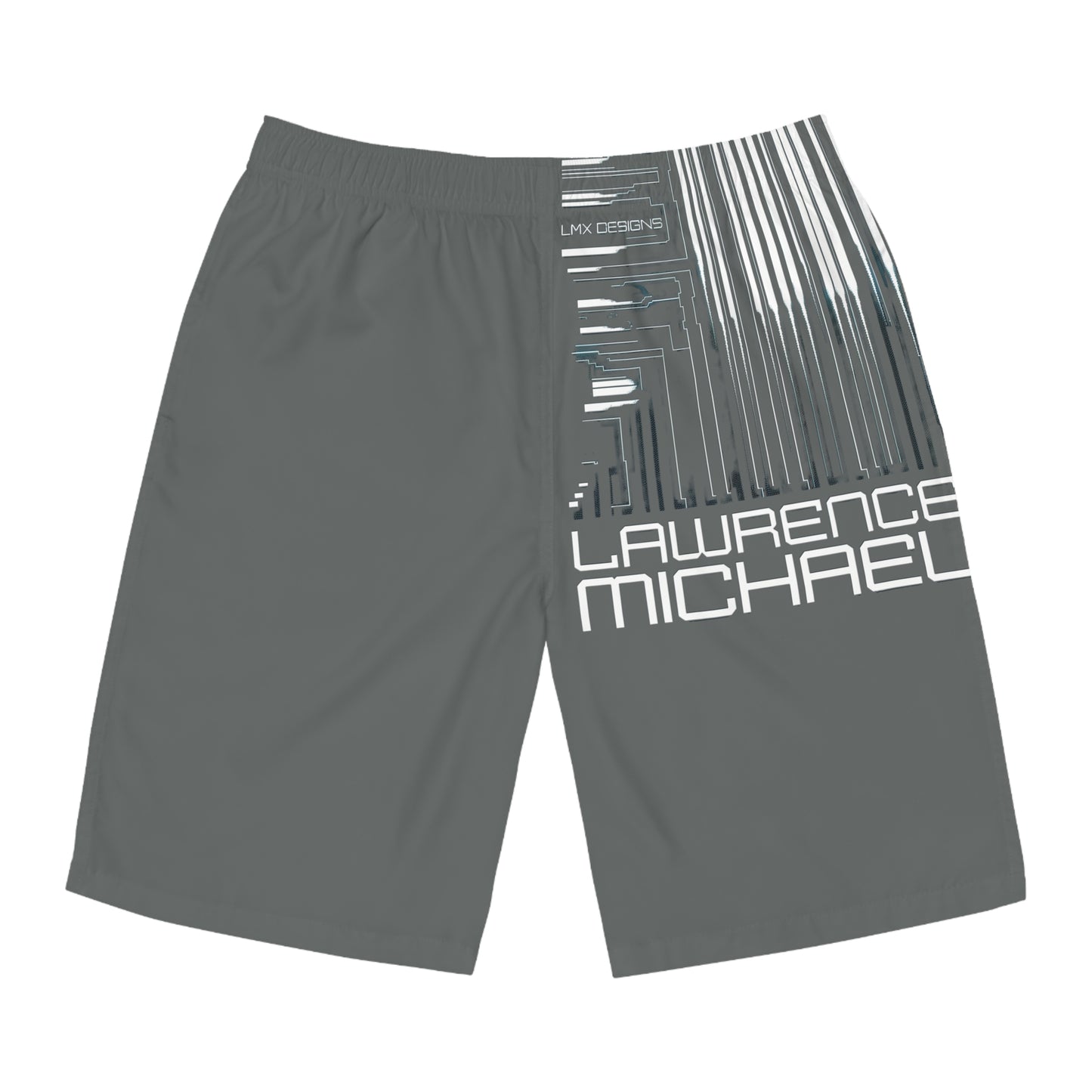 LMX Designs Futuristic Barcode Board Shorts – Cyberpunk-Inspired Swimwear