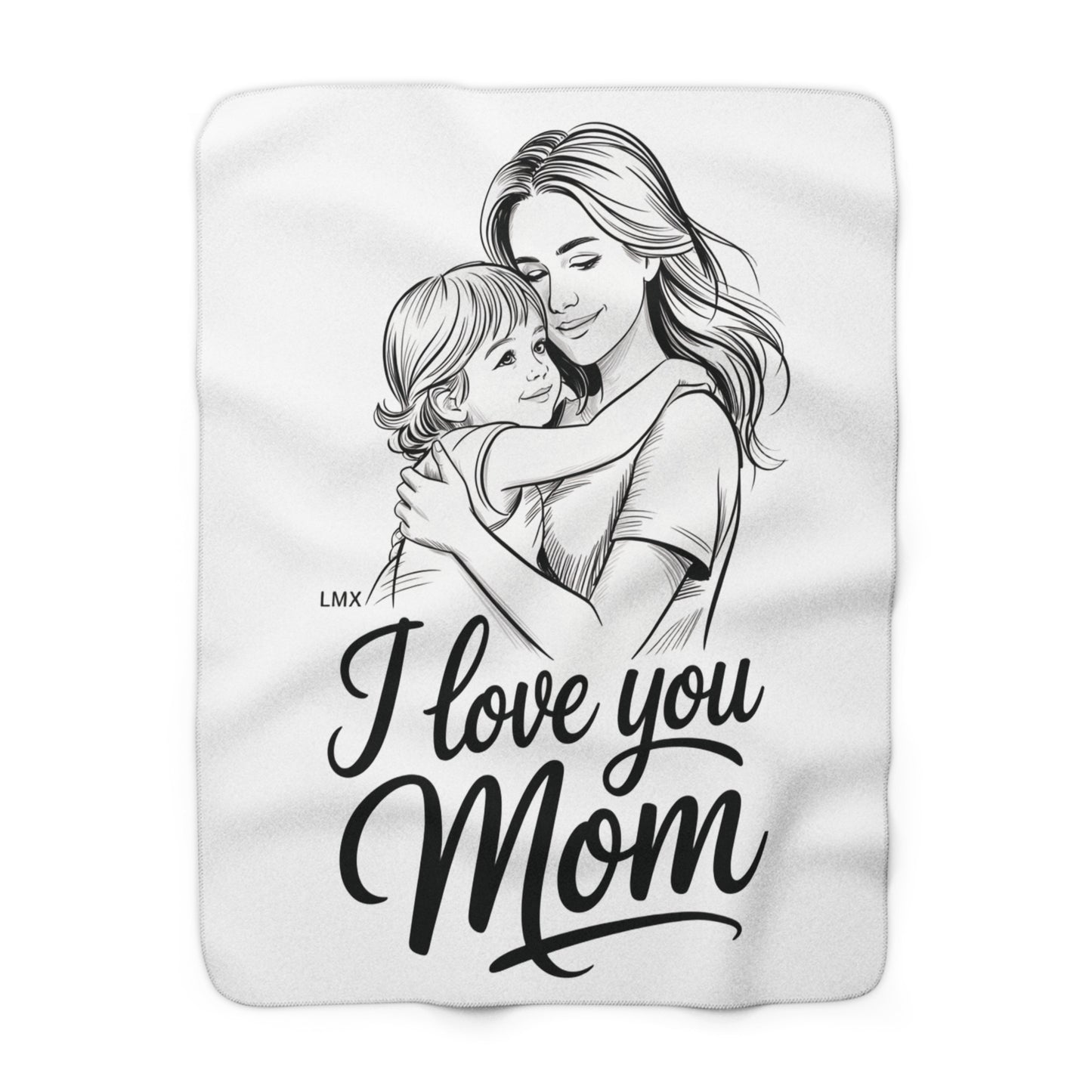 Love You, Mom” Fleece Blanket – Elegant Black & White Edition