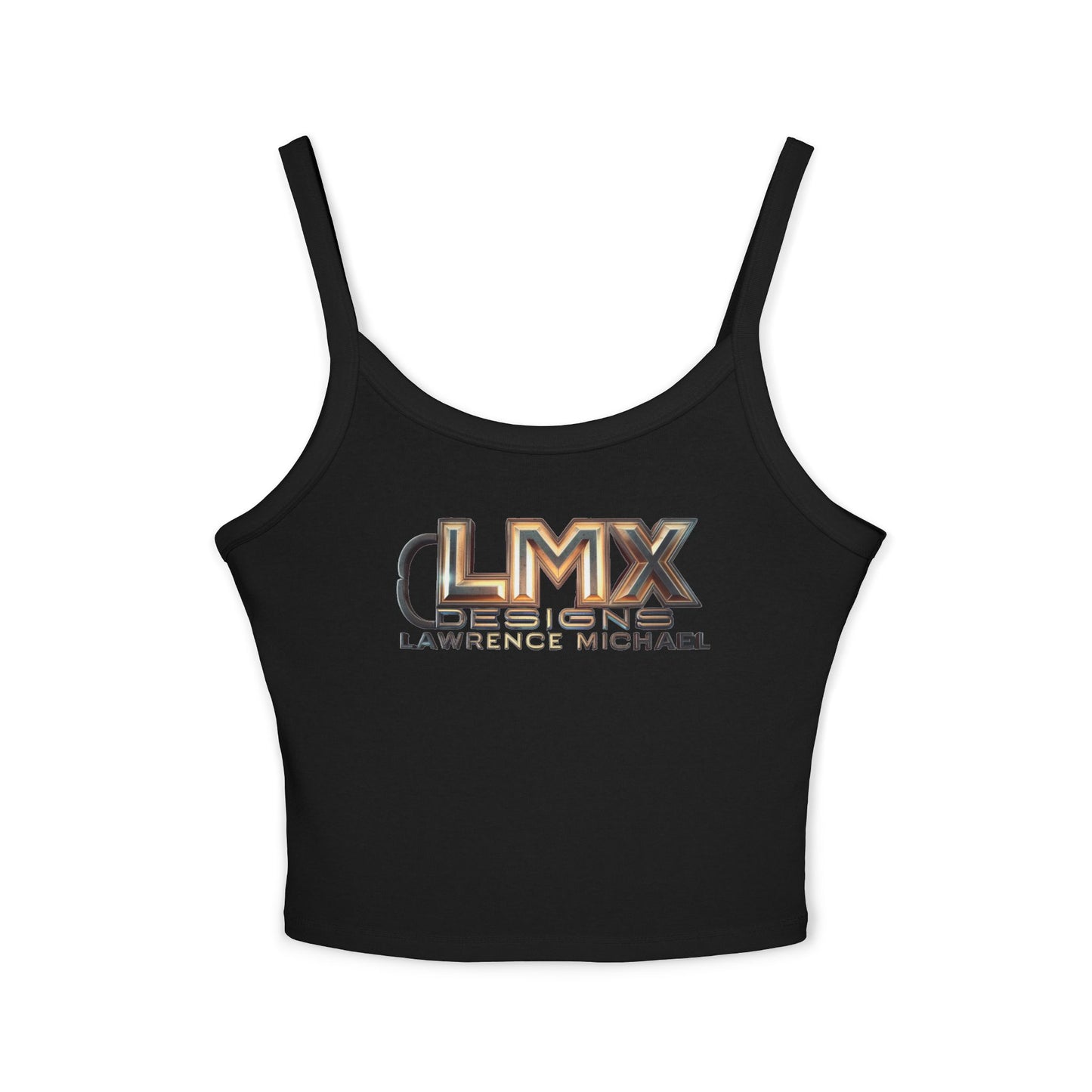 LMX Women’s Spaghetti Strap Tank Top – Bold 3D Gold Logo Design