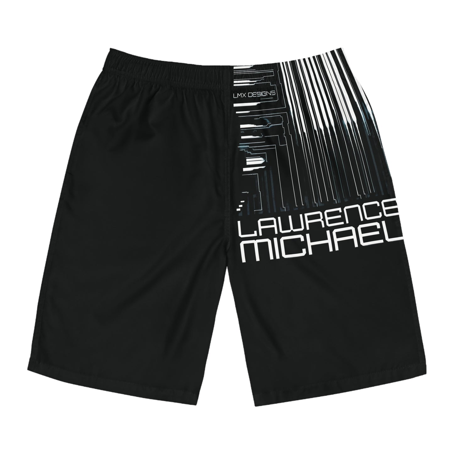 LMX Designs Futuristic Barcode Board Shorts – Cyberpunk-Inspired Swimwear