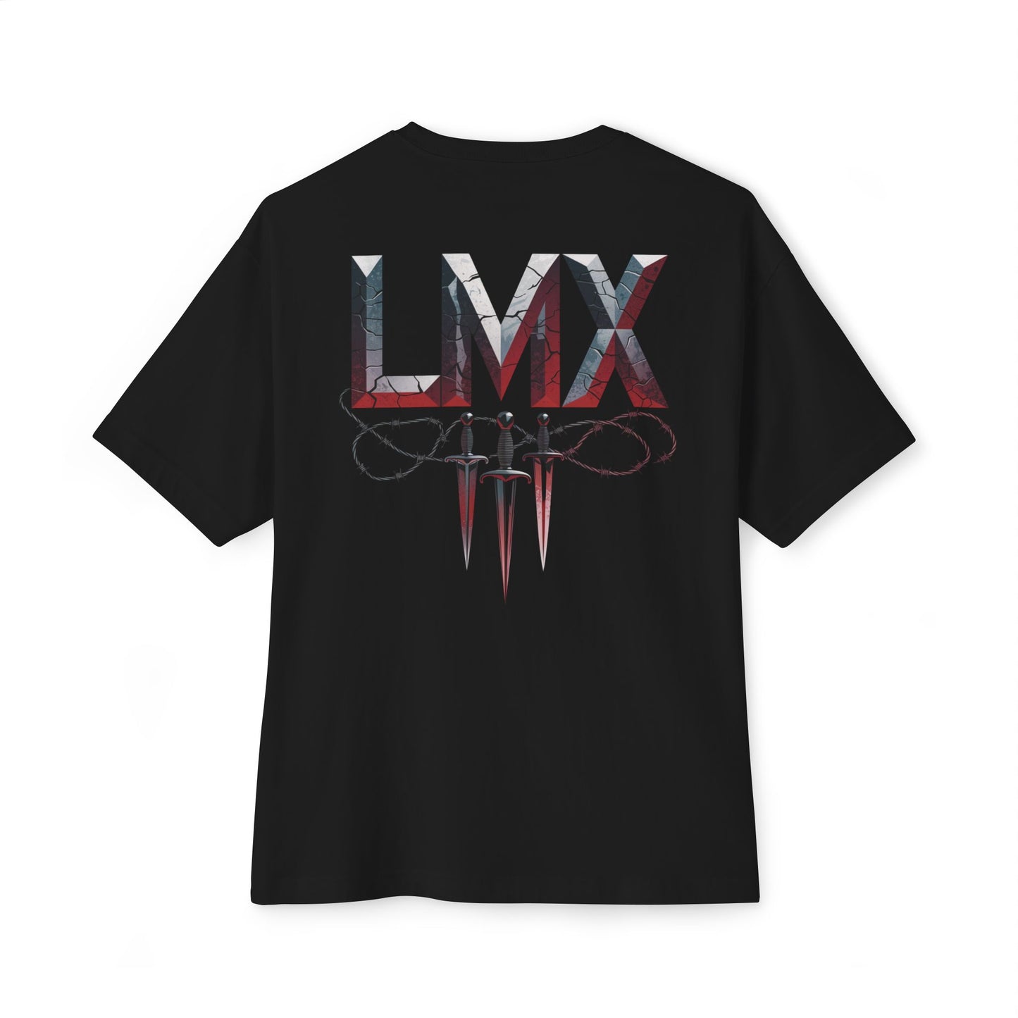 Navy Gray Unisex Oversized Boxy Tee – LMX Death Metal Grunge Design