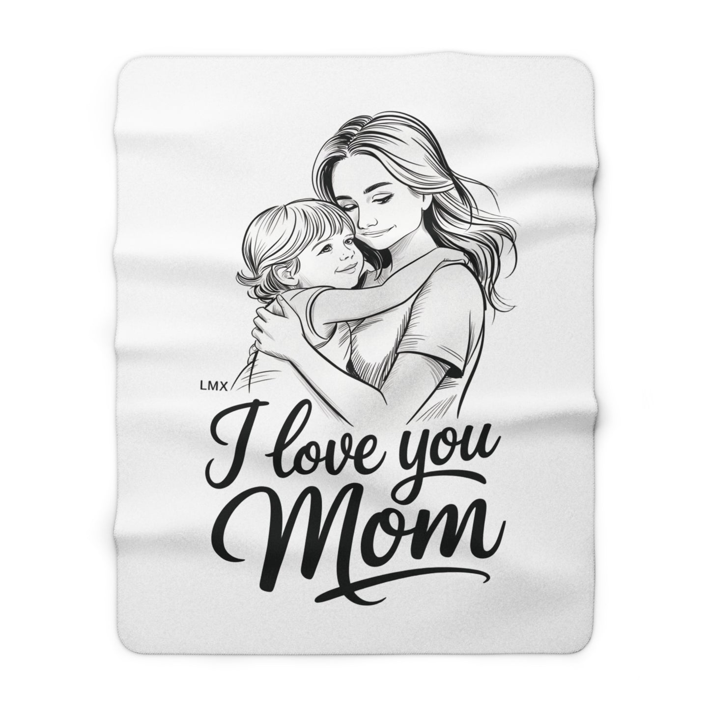 Love You, Mom” Fleece Blanket – Elegant Black & White Edition