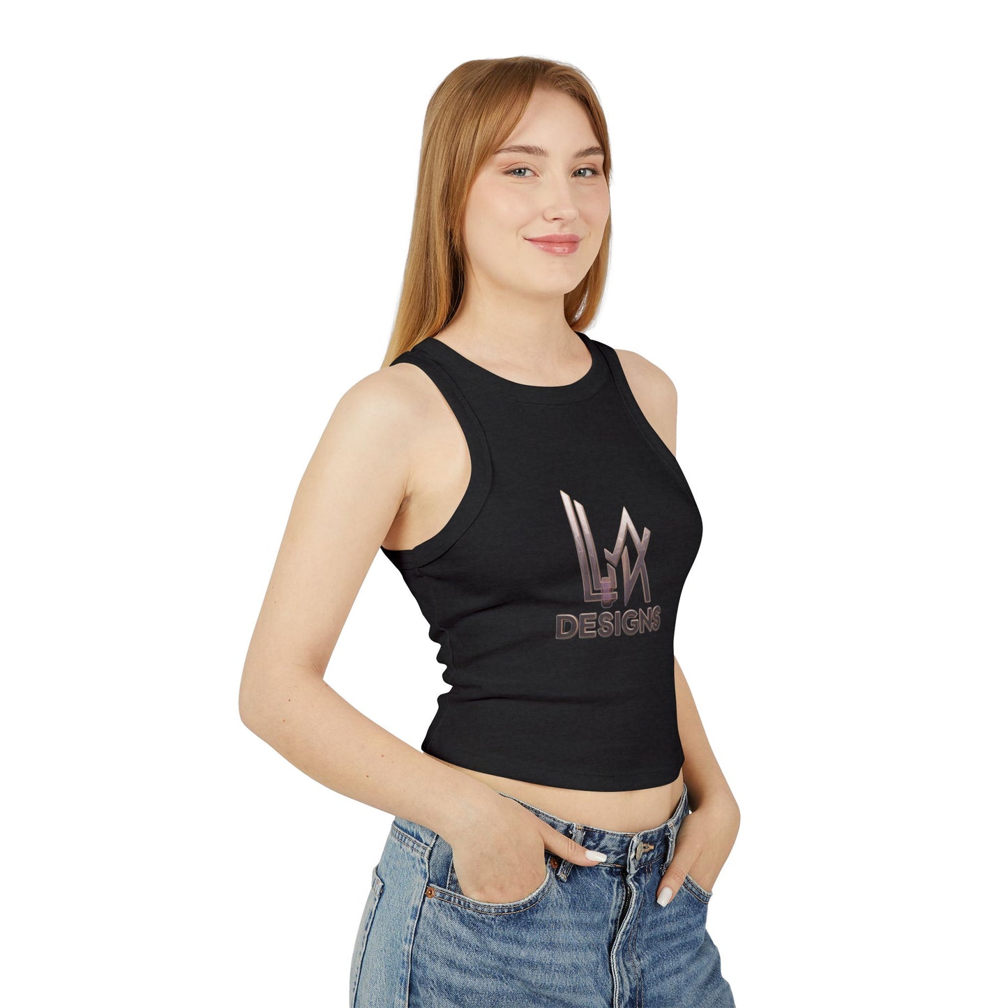 LMX Designs Women’s Microfiber Racer Tank Top – 3D Glowing Metallic Logo