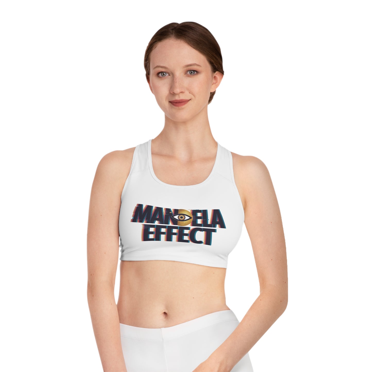 of LMX Designs Conspiracy line- Mandela Effect Sports Bra - Stylish Activewear for Workouts & Yoga