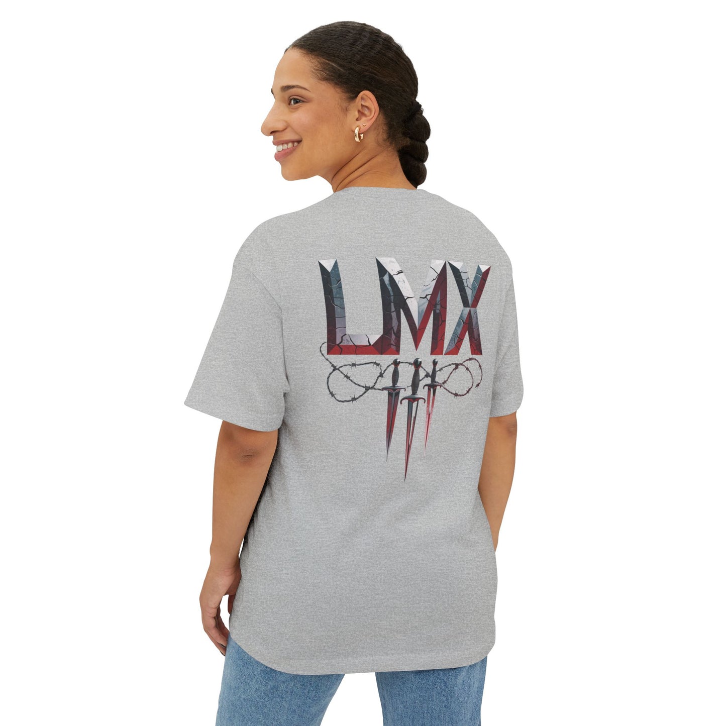 Navy Gray Unisex Oversized Boxy Tee – LMX Death Metal Grunge Design