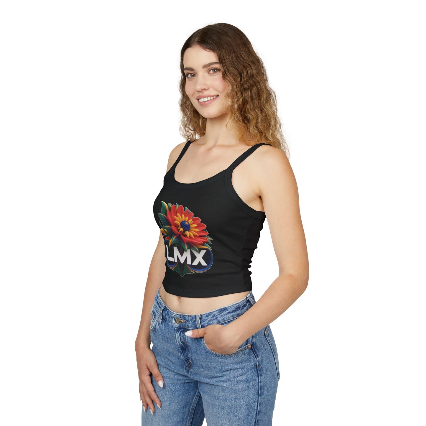 LMX Women’s Spaghetti Strap Tank Top with 3D Floral Design