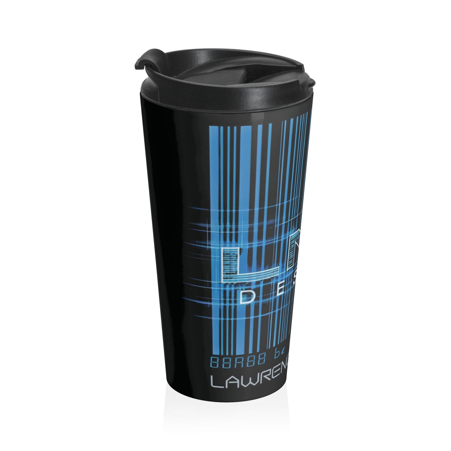 LMX Blue Barcode: Futurist Stainless Steel Travel Mug