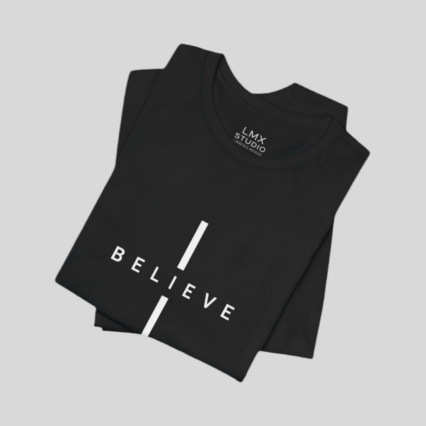 LMX Studio “BELIEVE” Cross Tee – Minimalist Streetwear Message Tee