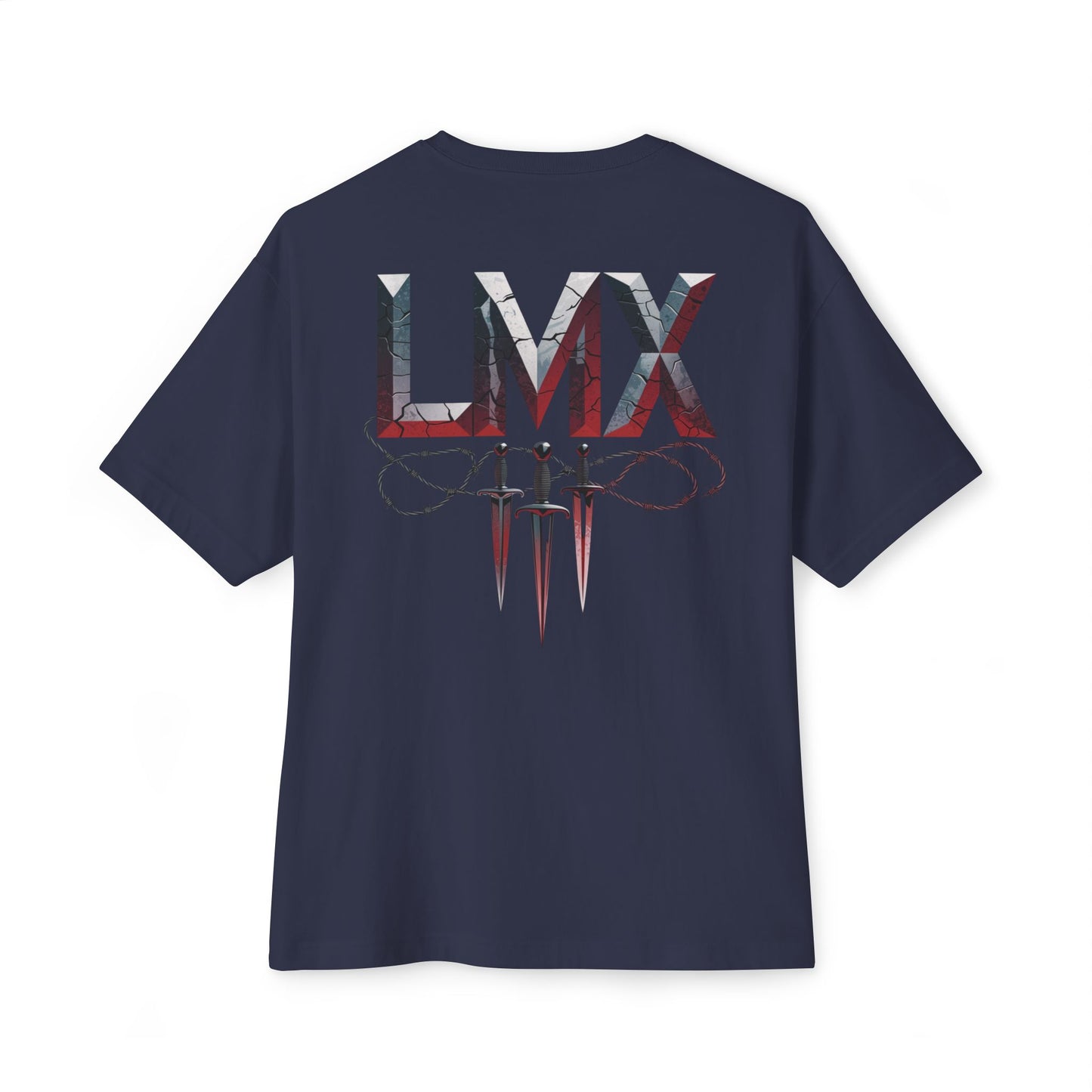 Navy Gray Unisex Oversized Boxy Tee – LMX Death Metal Grunge Design