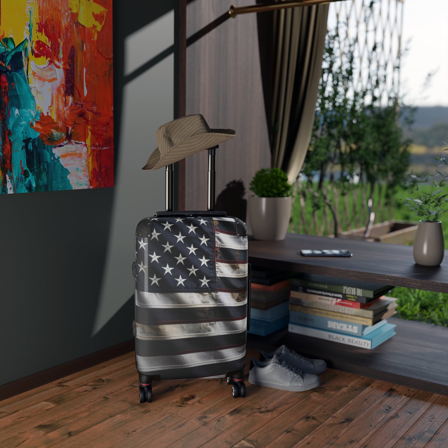 Distressed Patriot Travel Luggage – Black & White American Flag Edition