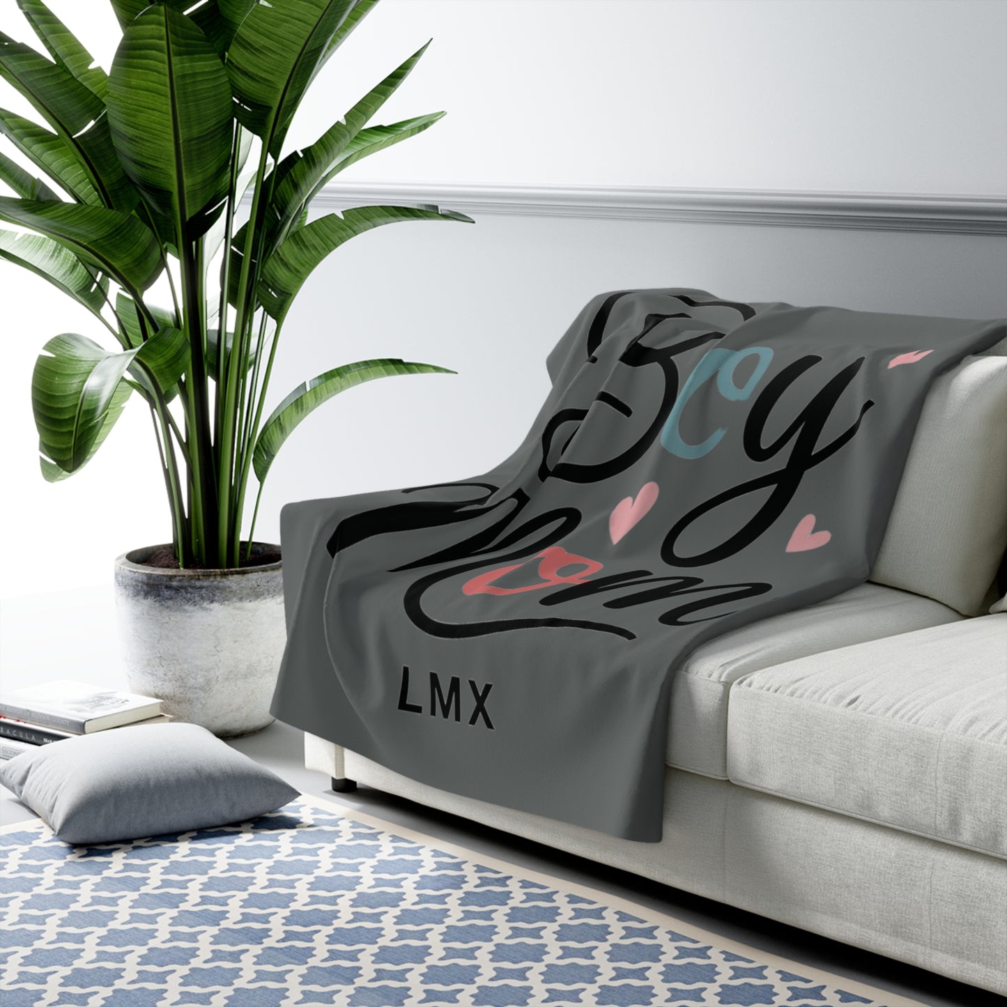 LMX Designs-Sherpa Fleece Blanket - Boy Mom Dark Gray