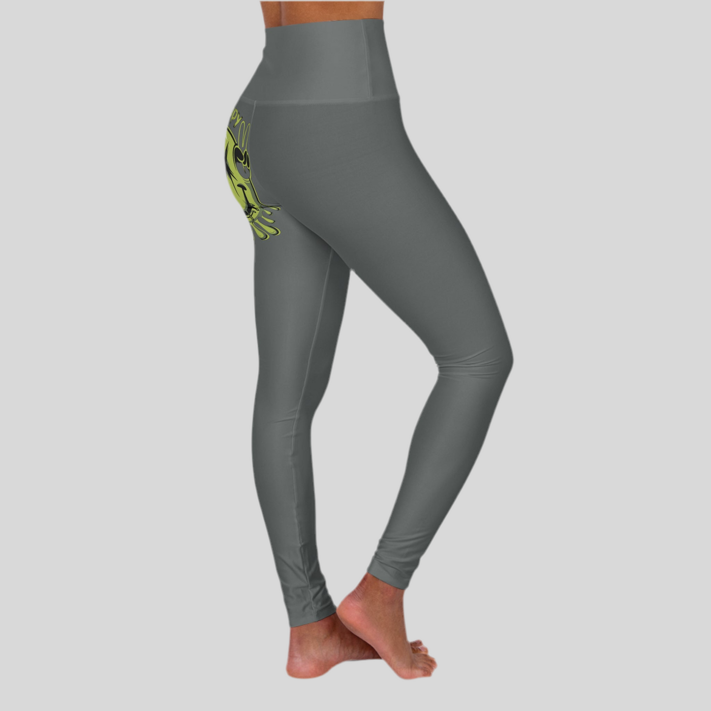 LMX Designs - “Stay Happy” Gray Leggings with Smiley Face Detail on the Left Glute