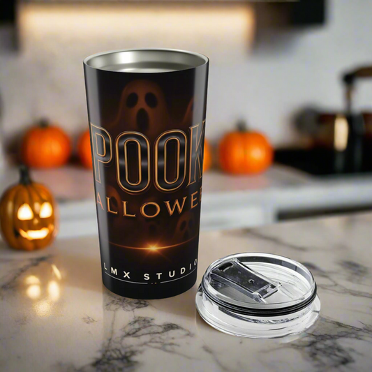LMX Studio 20oz Premium Stainless Steel Tumbler – Spooky Halloween Limited Edition | Double Wall Insulated Coffee Cup | Black and Orange Chrome Design