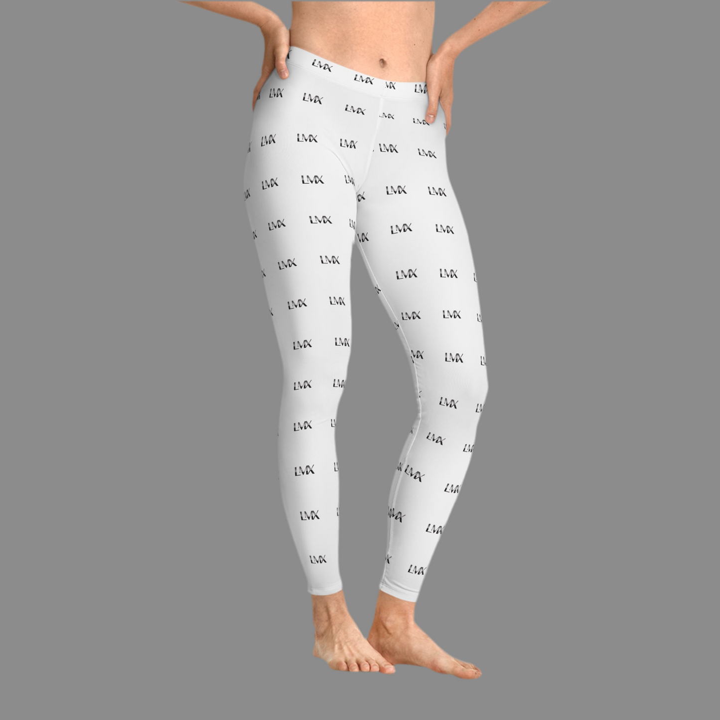 LMX All-Over Print White Leggings – Elegance in Motion