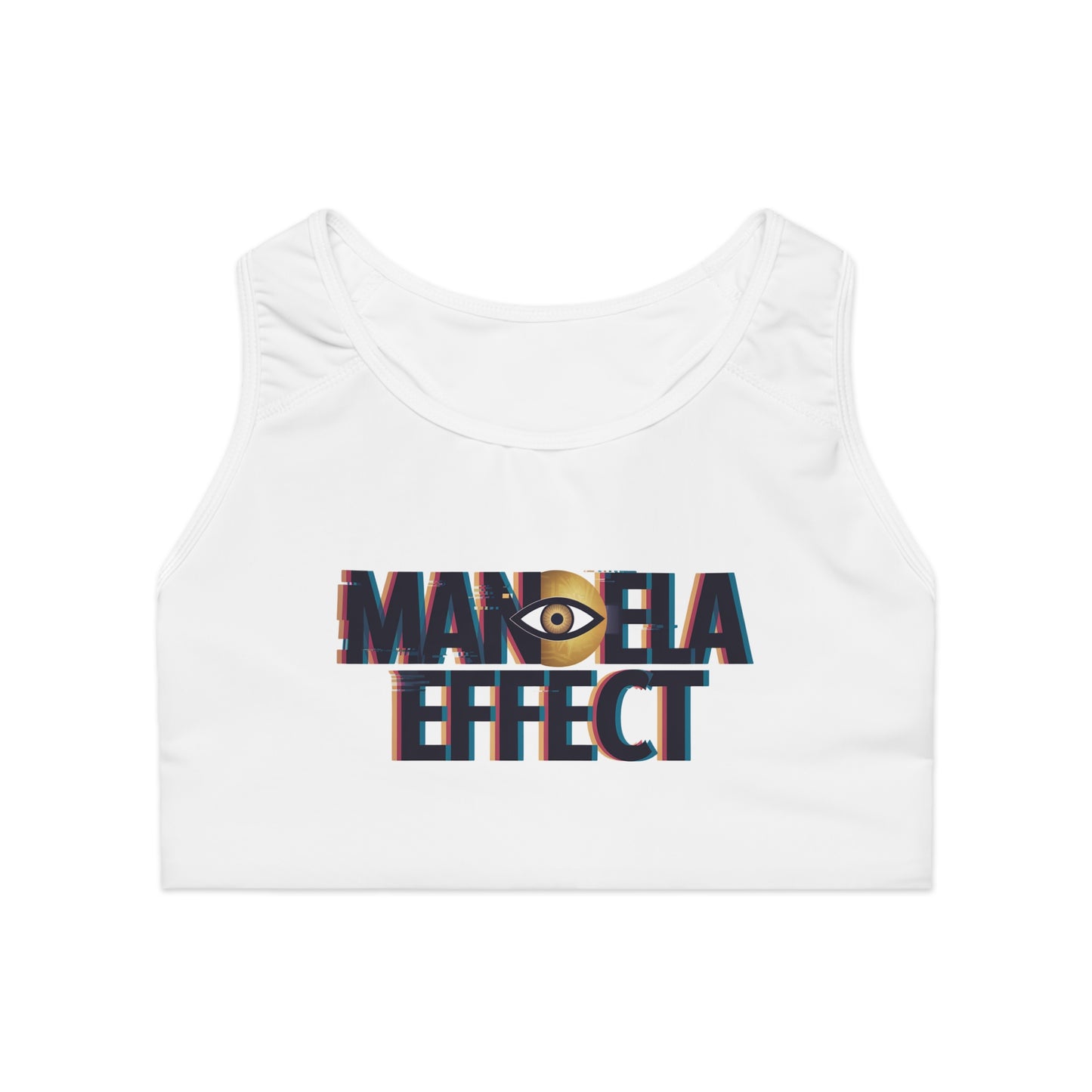 of LMX Designs Conspiracy line- Mandela Effect Sports Bra - Stylish Activewear for Workouts & Yoga