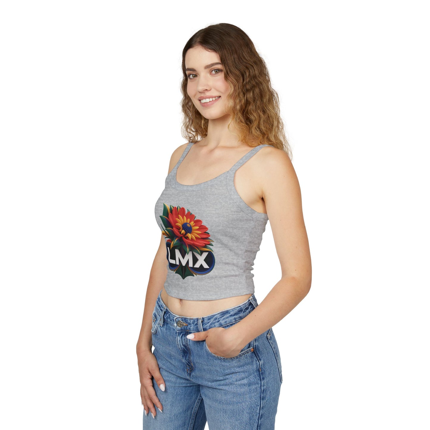 LMX Women’s Spaghetti Strap Tank Top with 3D Floral Design