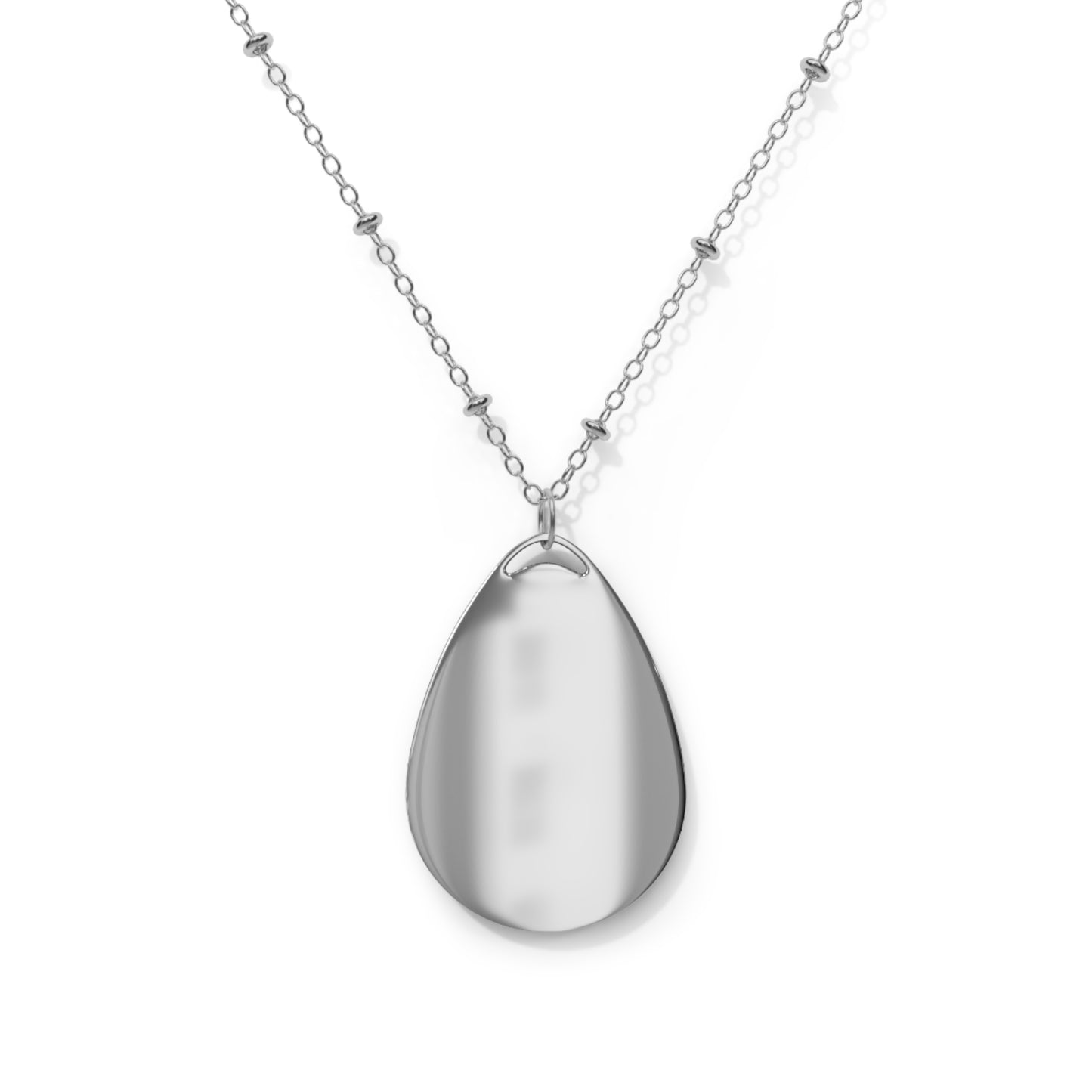 Oval Necklace - LMX Princess Blue Glass Pendant with Heart Design and Gold Lettering - Elegant Statement Jewelry