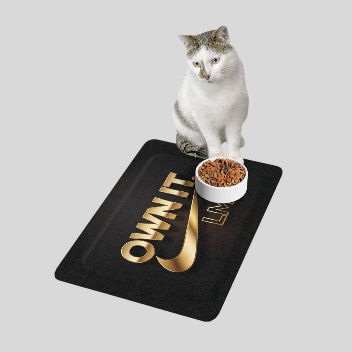 LMX Designs Cat Own It Pet Food Mat – Bold Style for Your Feline’s Space