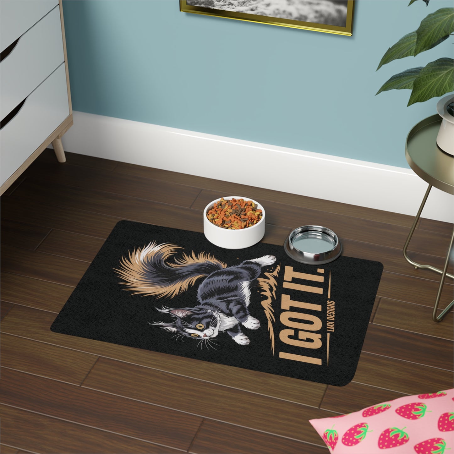 Cat Themed Pet Food Mat - 'I Got It' Design, 12x18