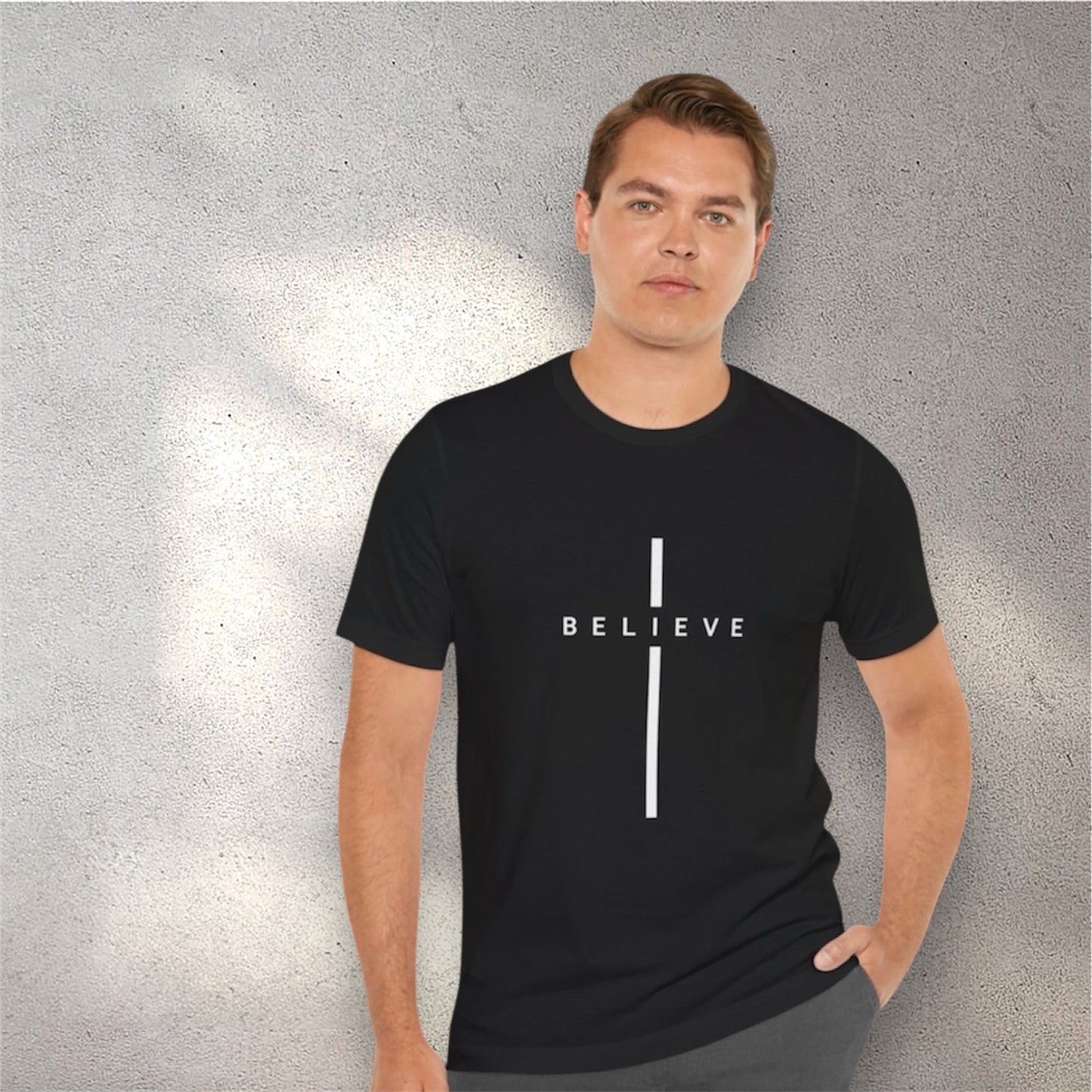 LMX Studio “BELIEVE” Cross Tee – Minimalist Streetwear Message Tee