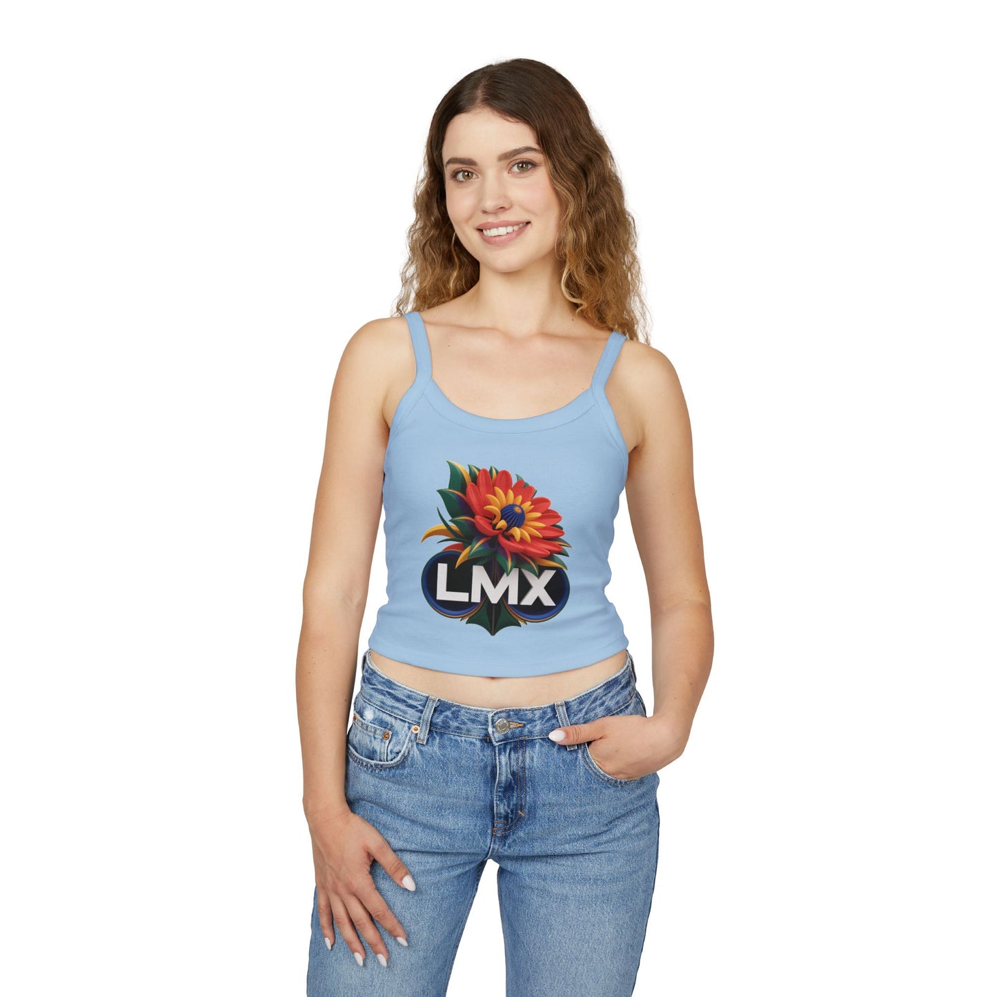 LMX Women’s Spaghetti Strap Tank Top with 3D Floral Design