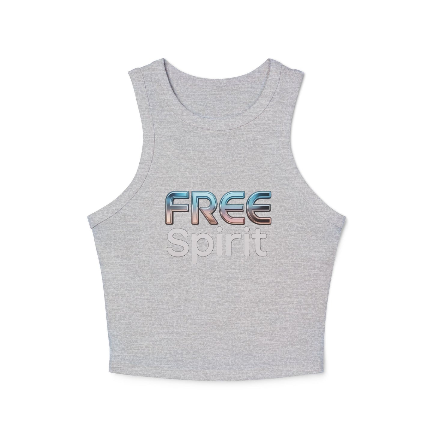 LMX Designs Women’s Micro Rib Racer Tank Top with 3D Glowing Metallic ‘FREE SPIRIT’ Logo
