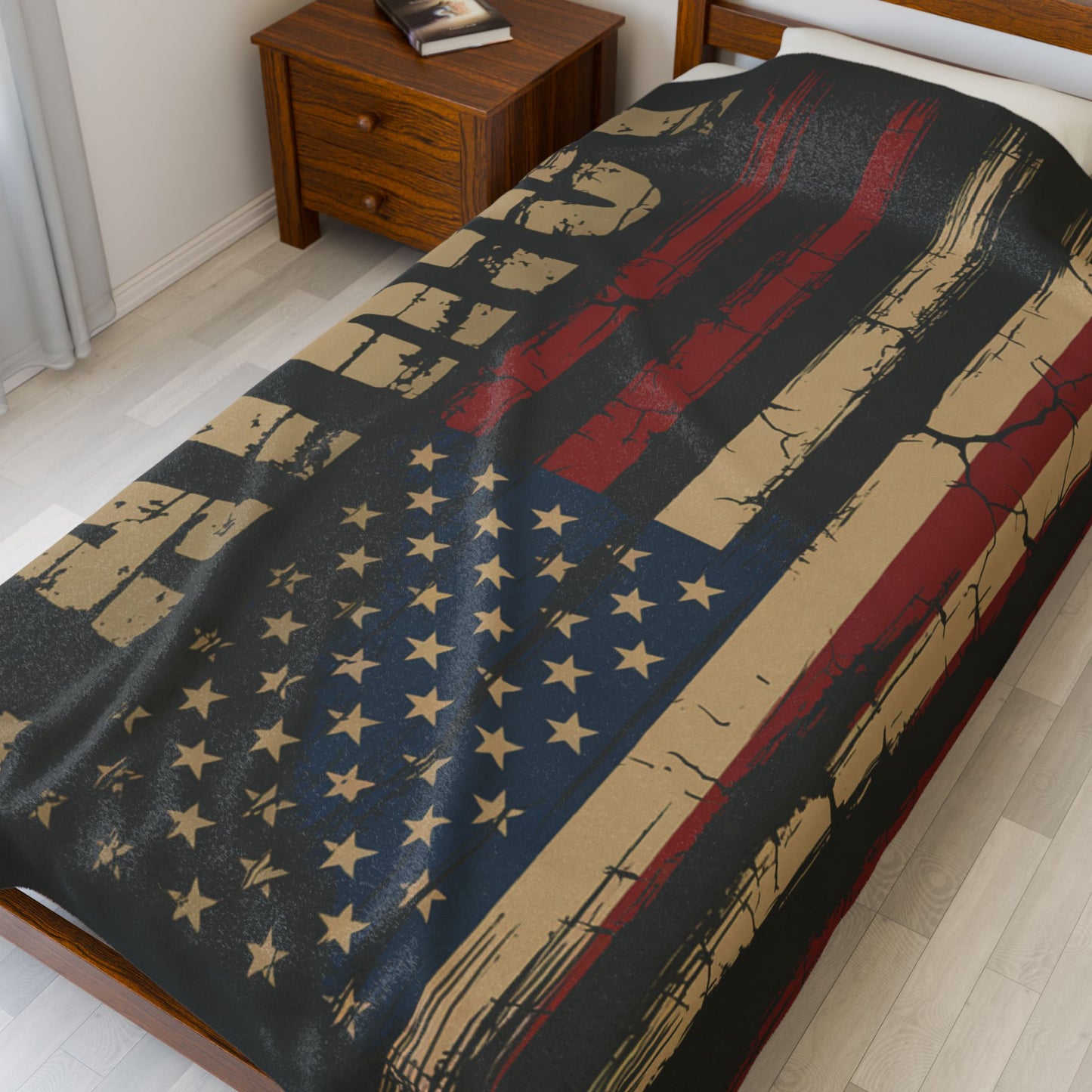 LMX- Patriot distressed American flag Velveteen Plush Blanket