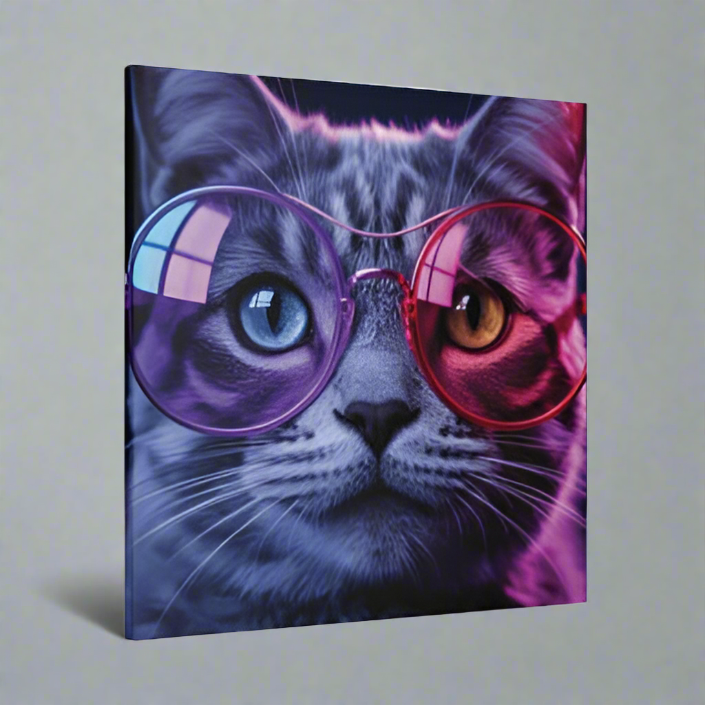 LMX Neon Cat Glasses — 30x30 Canvas Wall Art