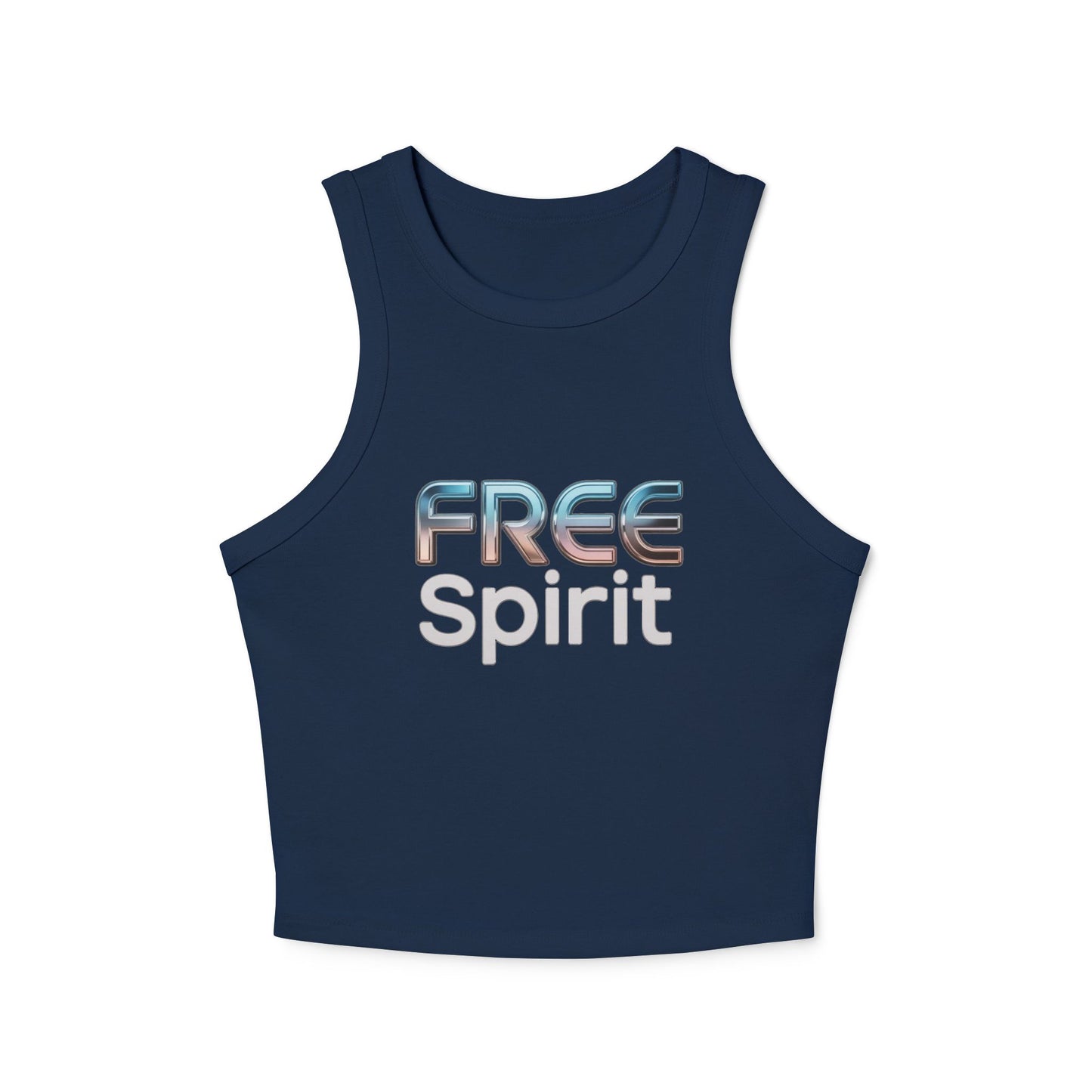 LMX Designs Women’s Micro Rib Racer Tank Top with 3D Glowing Metallic ‘FREE SPIRIT’ Logo