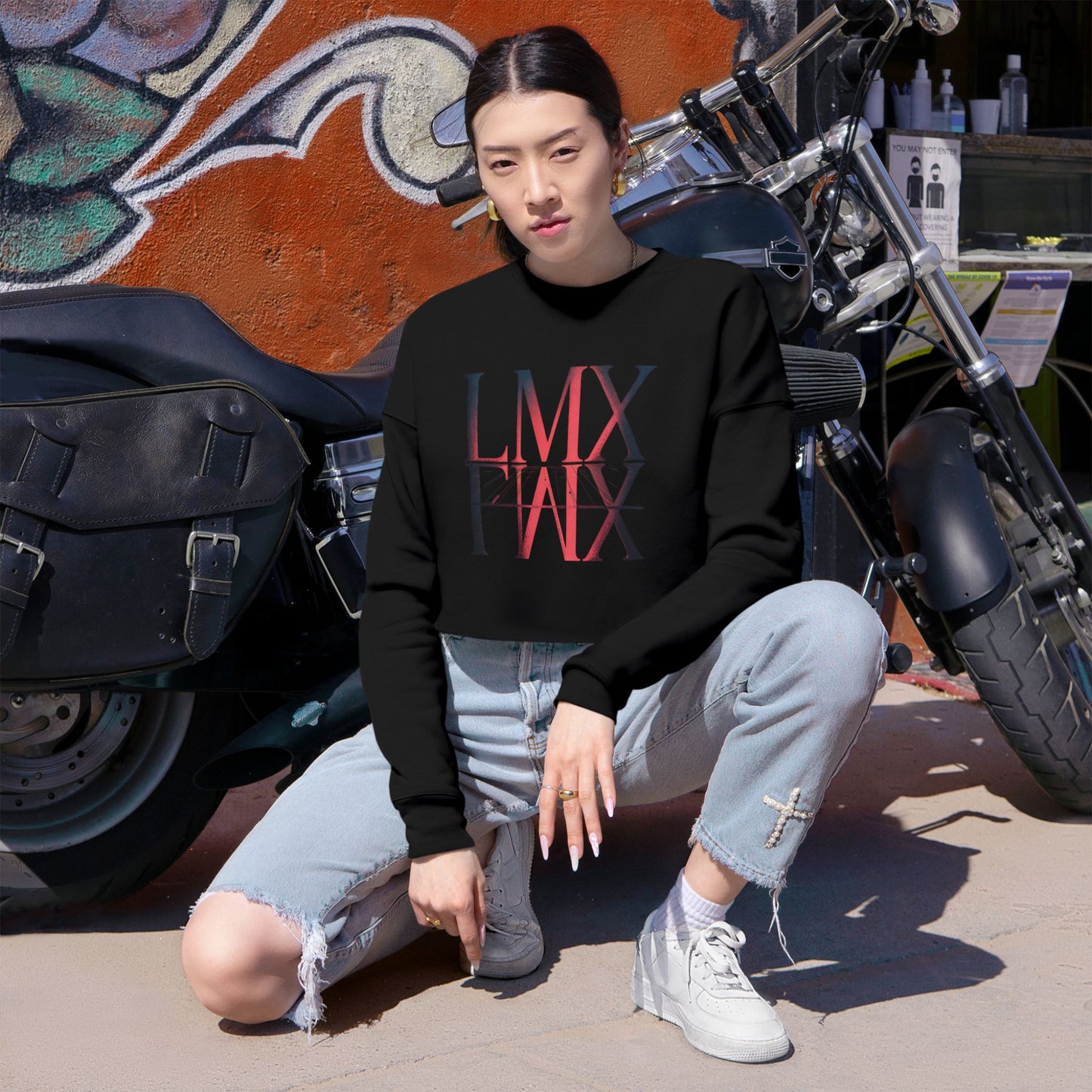 LMX Mirrored Logo Cropped Sweatshirt for Women | Premium Streetwear Long Sleeve Top