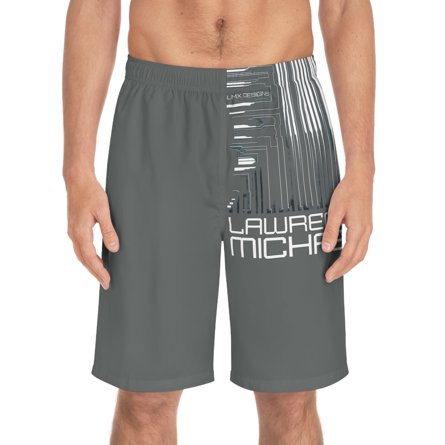 LMX Designs Futuristic Barcode Board Shorts – Cyberpunk-Inspired Swimwear