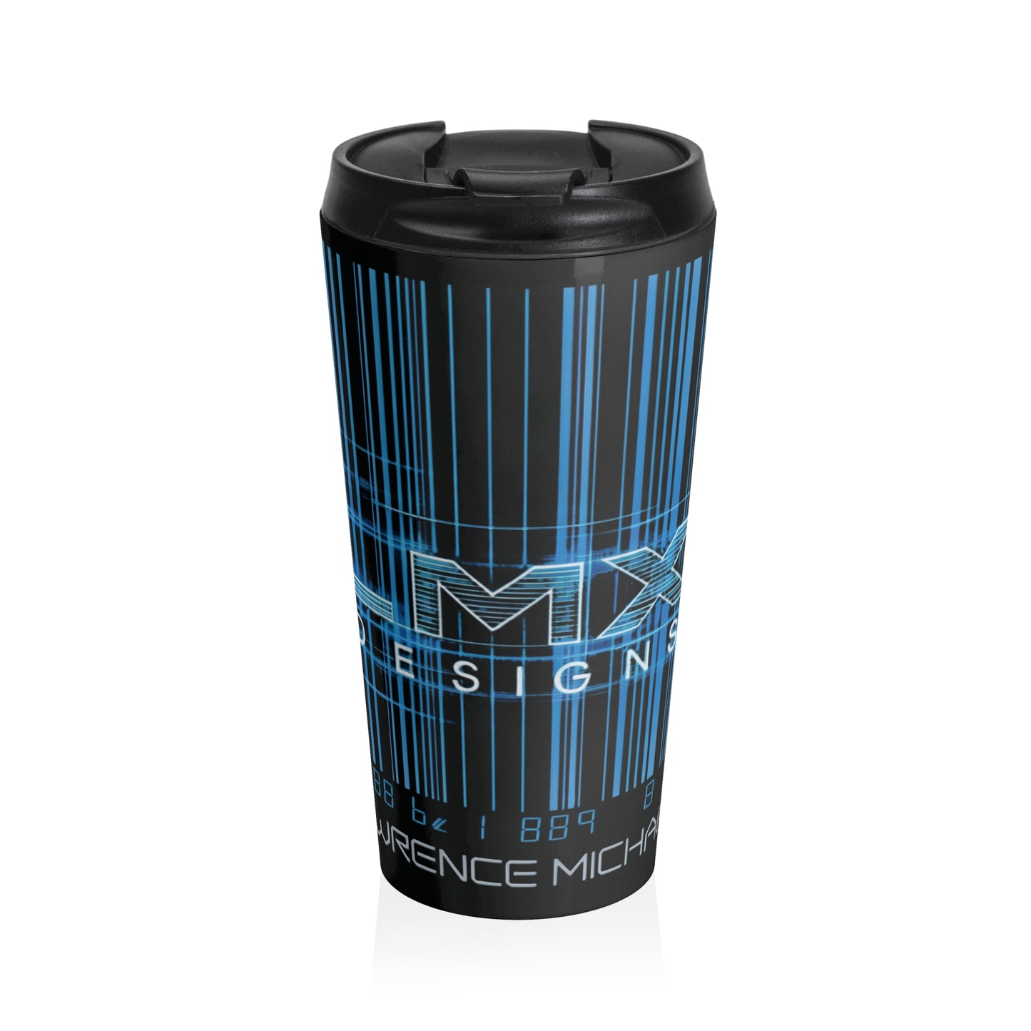 LMX Blue Barcode: Futurist Stainless Steel Travel Mug