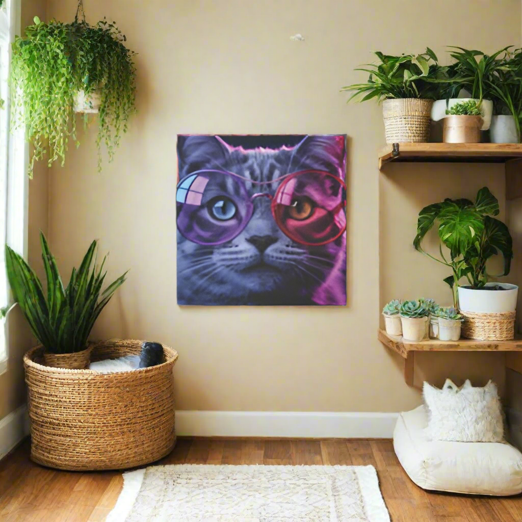 LMX Neon Cat Glasses — 30x30 Canvas Wall Art