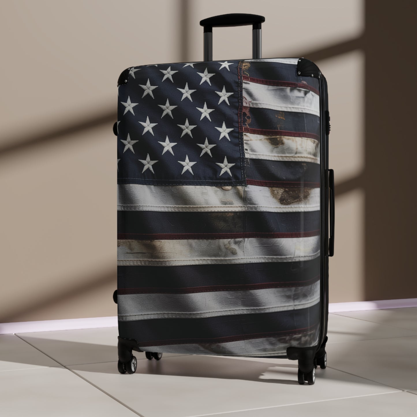 Distressed Patriot Travel Luggage – Black & White American Flag Edition