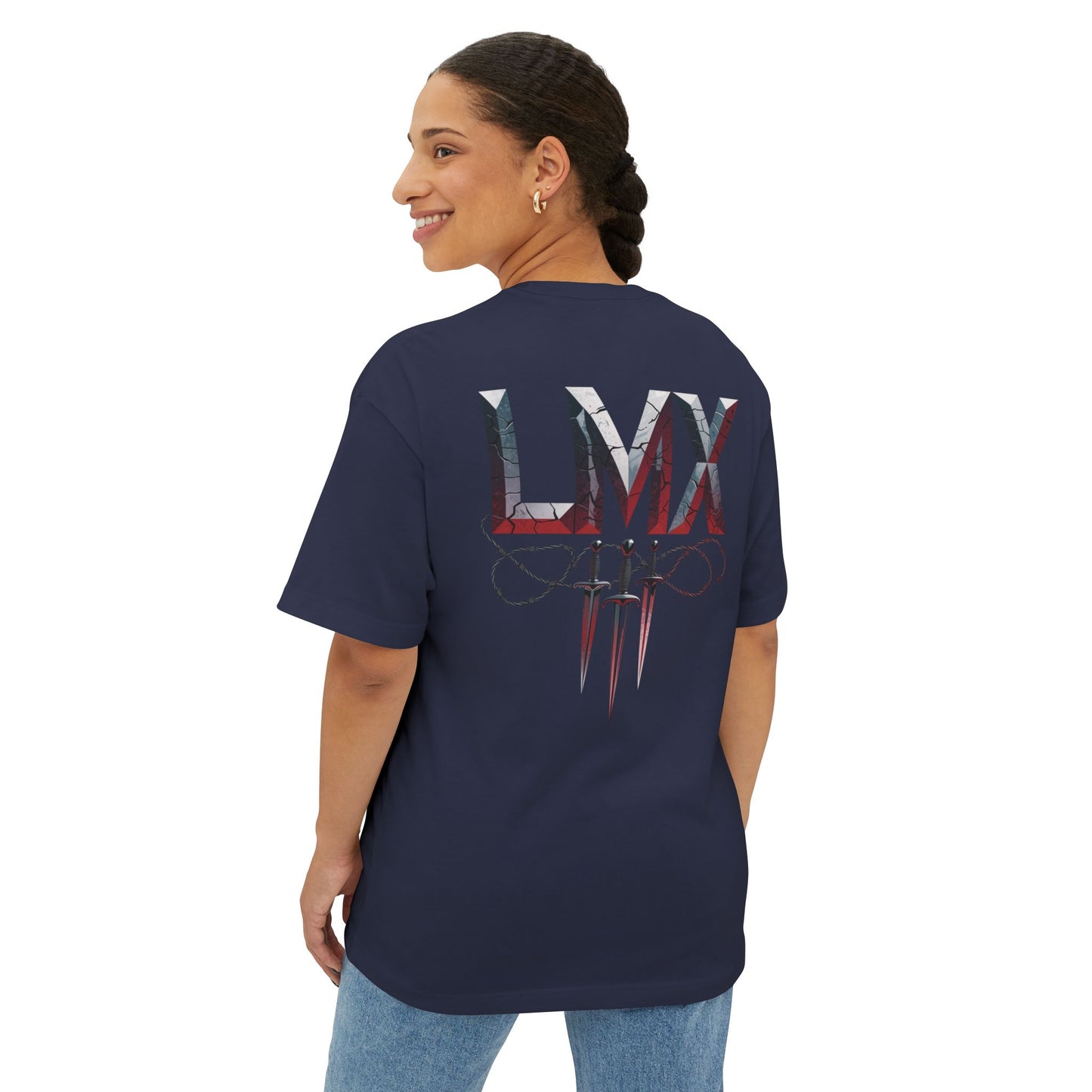 Navy Gray Unisex Oversized Boxy Tee – LMX Death Metal Grunge Design