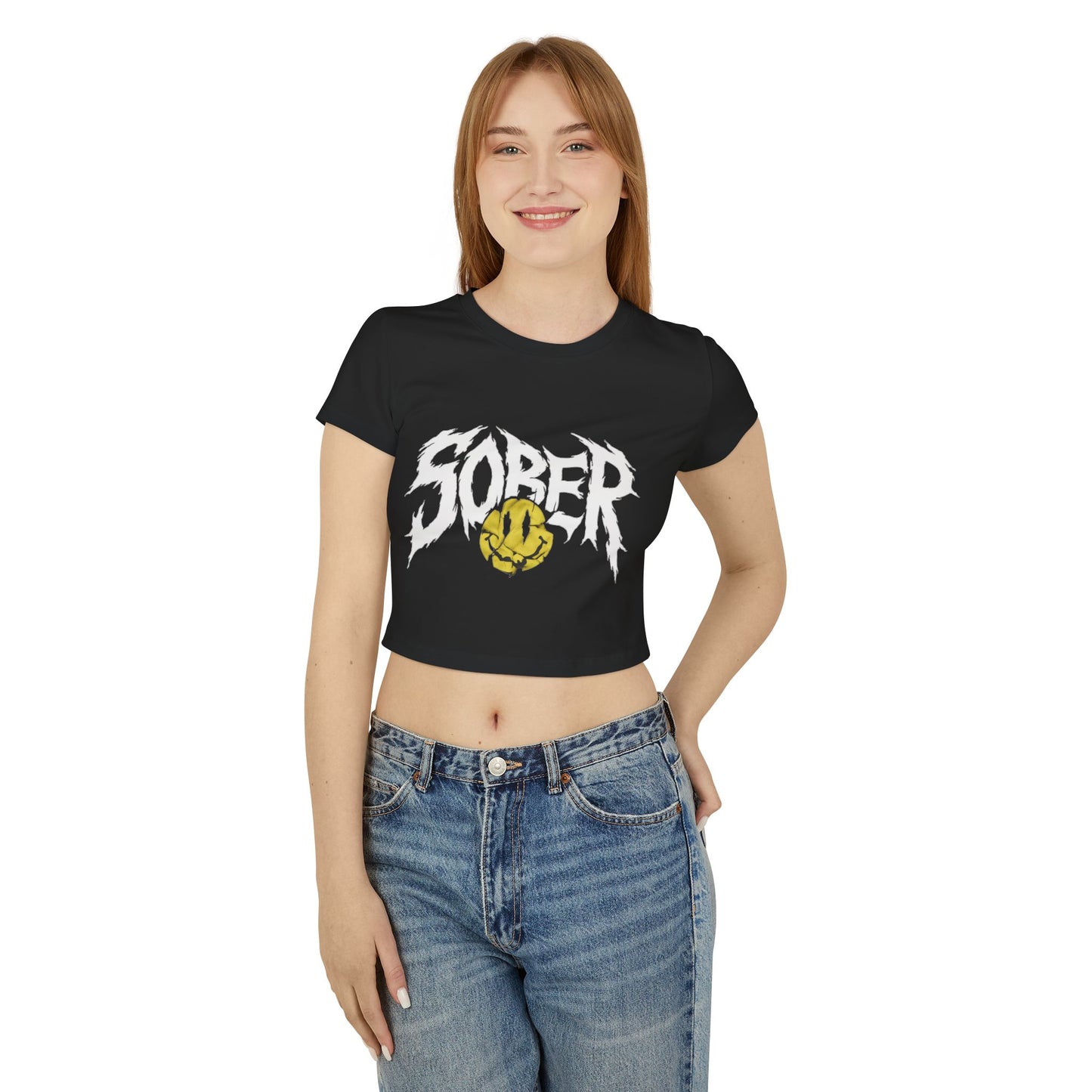 Crop Top Tee - “Sober” Smiley Face Baby Girl Design by LMX Designs