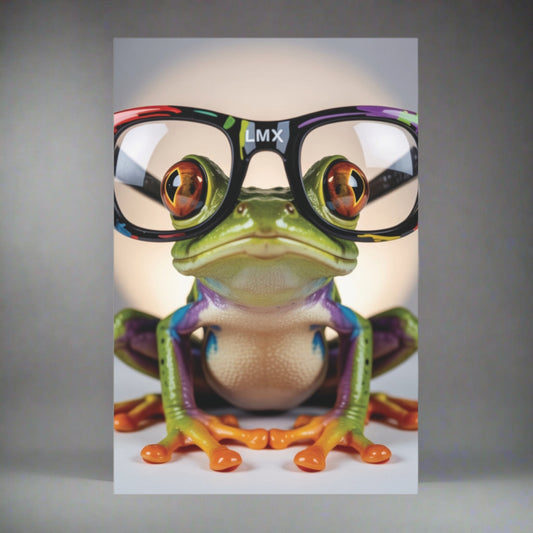 LMX Signature Frog Wall Art — 24×36 Gallery Wrapped Canvas | Colorful Red-Eyed Tree Frog with Glasses | Modern Pop Art by Lawrence Michael