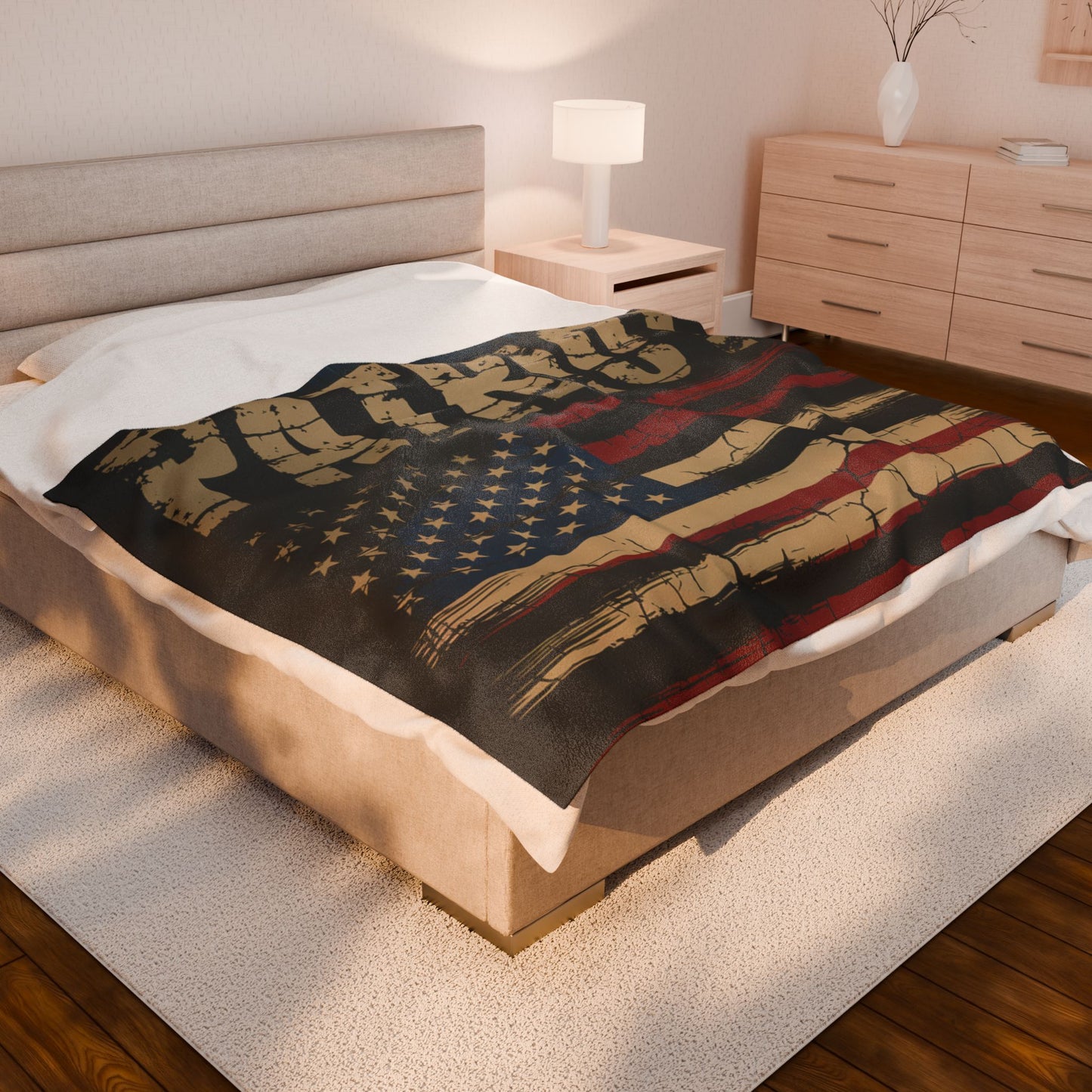 LMX- Patriot distressed American flag Velveteen Plush Blanket