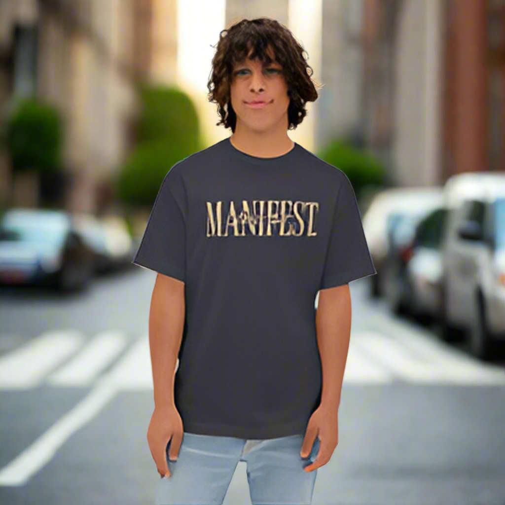 Manifest “That Sh*t” Oversized Boxy Tee – Unisex Streetwear Graphic T-Shirt, Inspirational Quote Top, Premium Casual Fashion